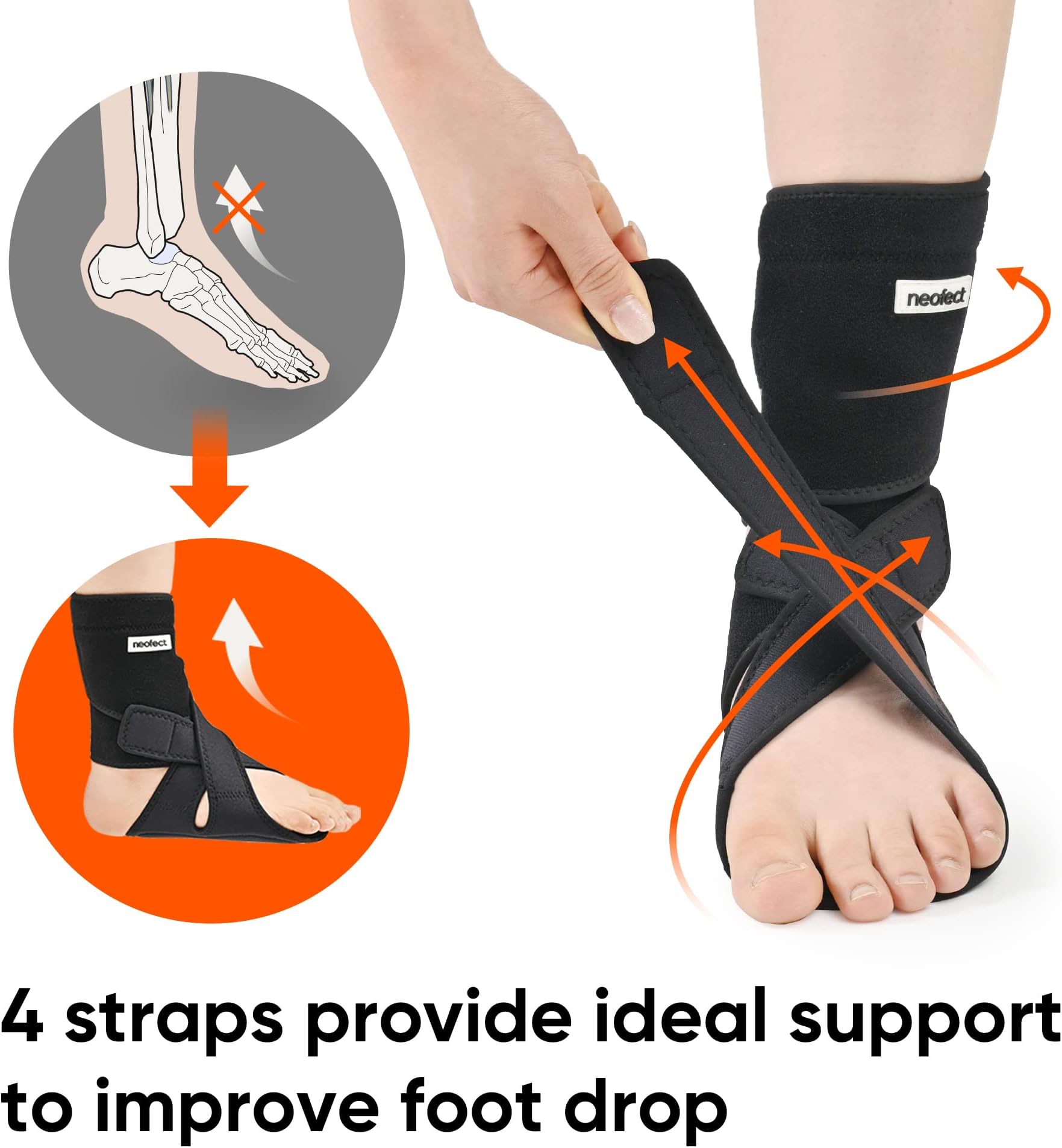 NEOFECT Drop Foot Brace, AFO Foot Drop Brace for Walking, Drop Foot Brace with Shoes, Soft Night Splint for Foot Drop, Foot Drop Brace for Sleeping, Adjustable Ankle Brace (Black, Large - Left)