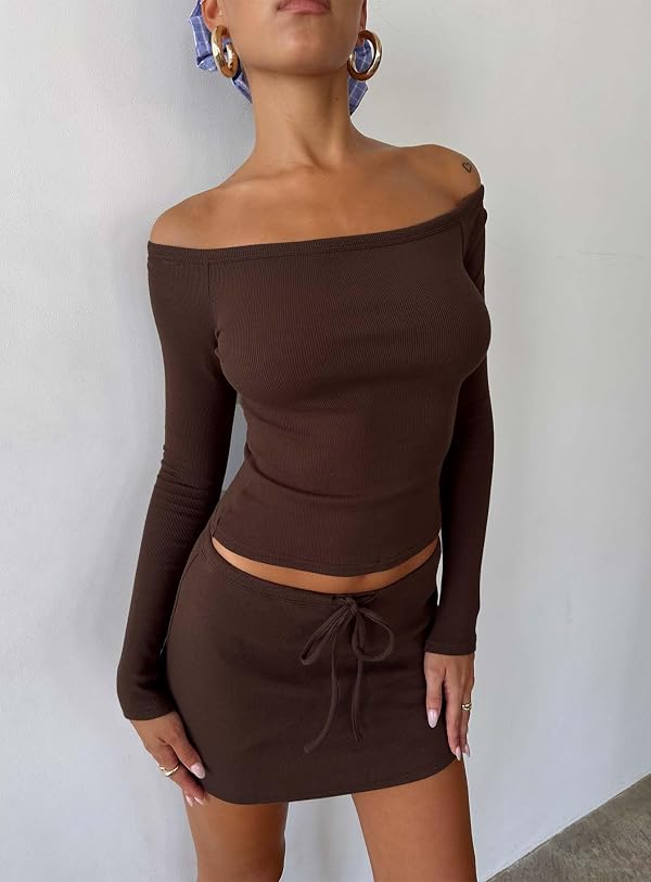 Princess Polly Baseline Off Shoulder Top Brown by Princess Polly - Used condition - Image 2