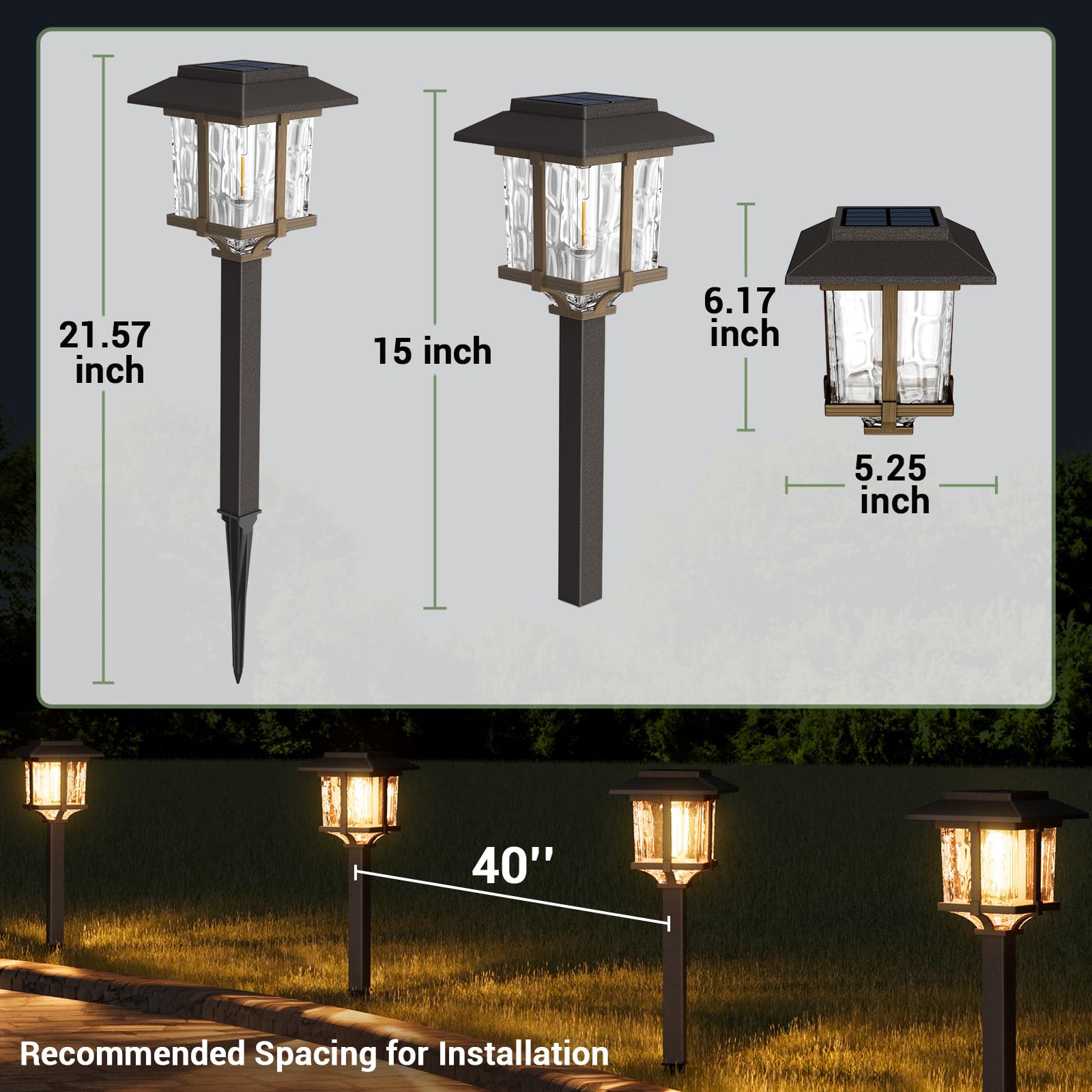 XMCOSY+ Solarleuchten für den Außenbereich, wasserdicht, 2 Farben, Bronze und Holz, 15 lm, LED, automatisches Ein-/Ausschalten, Glas, Outdoor-Solarleuchten für Garten, Weg, Gehweg, Auffahrt, 6 Stück