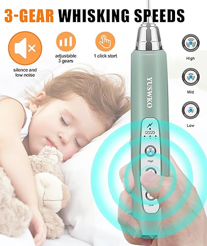 Miniatura 3 de YUSWKO Espumador de leche recargable para café con soporte, mezclador de bebidas de mano con 3 cabezales, 3 velocidades, agitadores eléctricos para