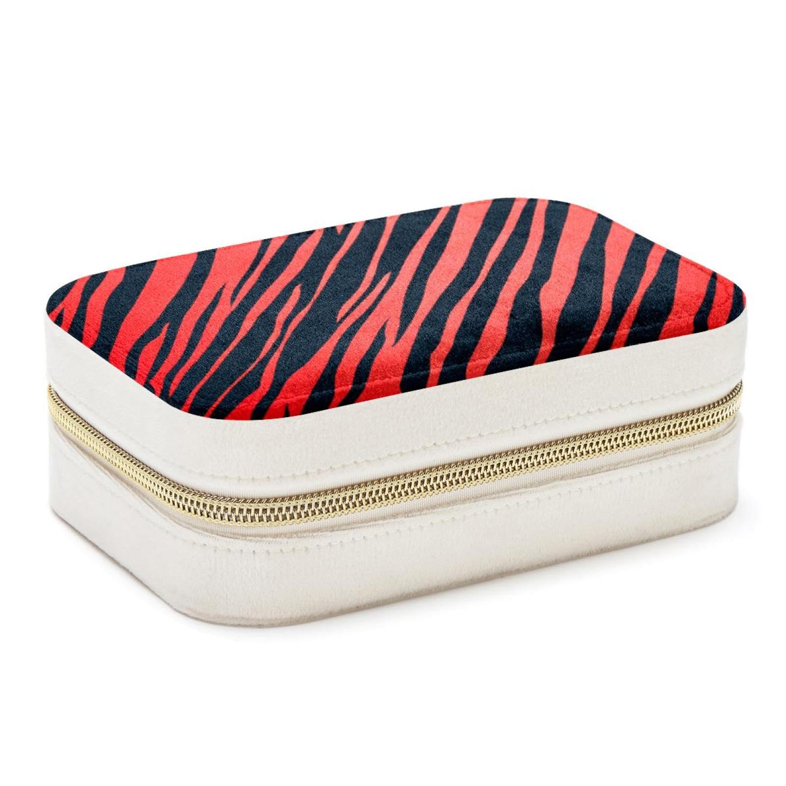 Boîte à bijoux spacieuse pour femmes et boîte de rangement portable zébrée rouge