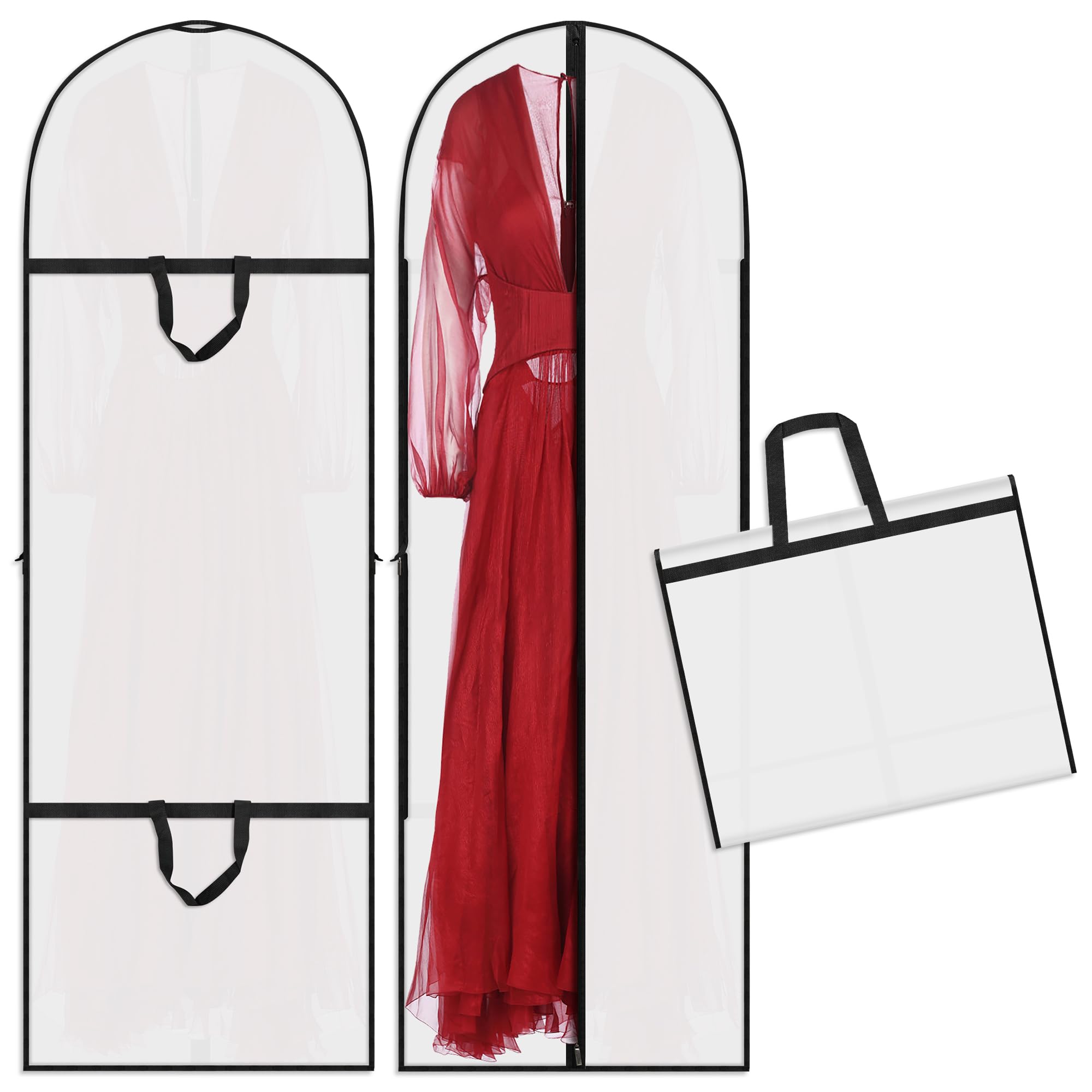 Garment Bag Long 180 cm, Moth Protection Garment Bags with Zip Handles, Breathable Garment Protective Covers, Foldable Suit Carry Bag, for Wedding Dresses, Evening Dresses, Coats