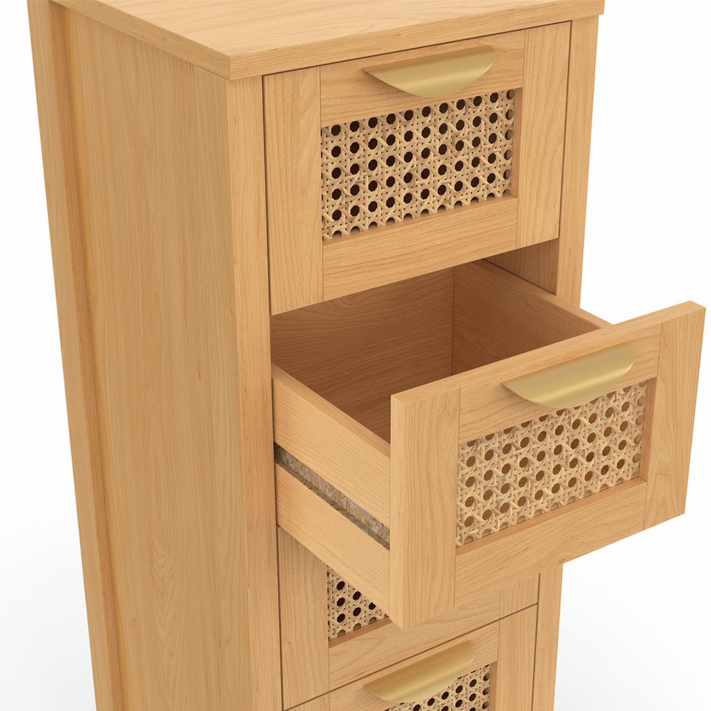 IDMarket - Meuble d'appoint 4 tiroirs EDHEN 30x30x80 cm chiffonnier pour entrée Salle de Bain avec cannage