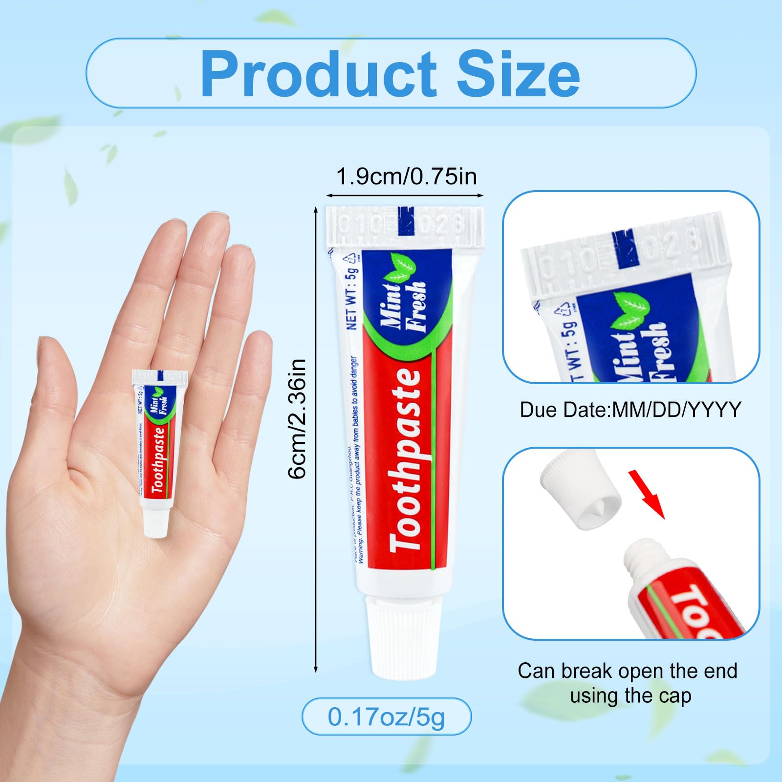 60 Mini-Zahnpastatuben für Reisen, 0,5 ml, mit Minzgeschmack, ideal für Reisen, Zuhause, Hotel, Gäste, Wohltätigkeitsorganisationen, Obdachlose und Camping (einmalige Verwendung).