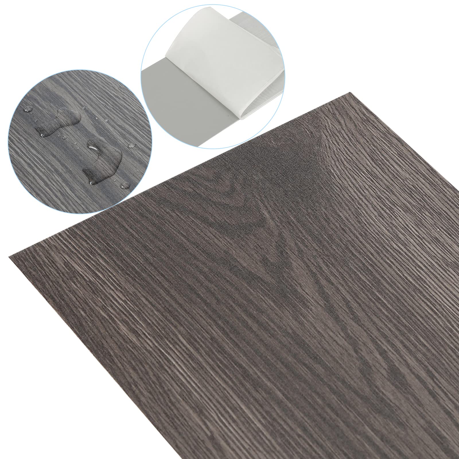 Fiqops Pavimenti in PVC, autoadesivi per pavimenti in vinile, ca. 5 m², antiscivolo, impermeabile, per pavimenti di design, pavimento del pavimento in legno (Night Oak)