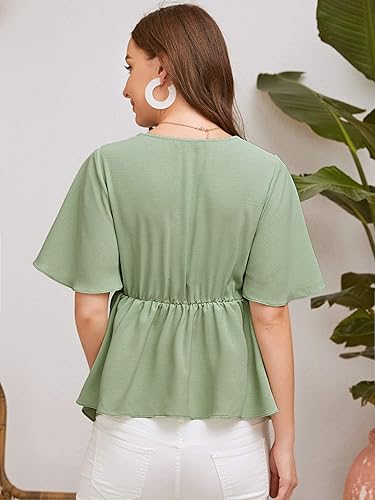 Miniatura 2 de Floerns Blusa de peplum casual de maternidad con manga volada y lazo frontal para mujer