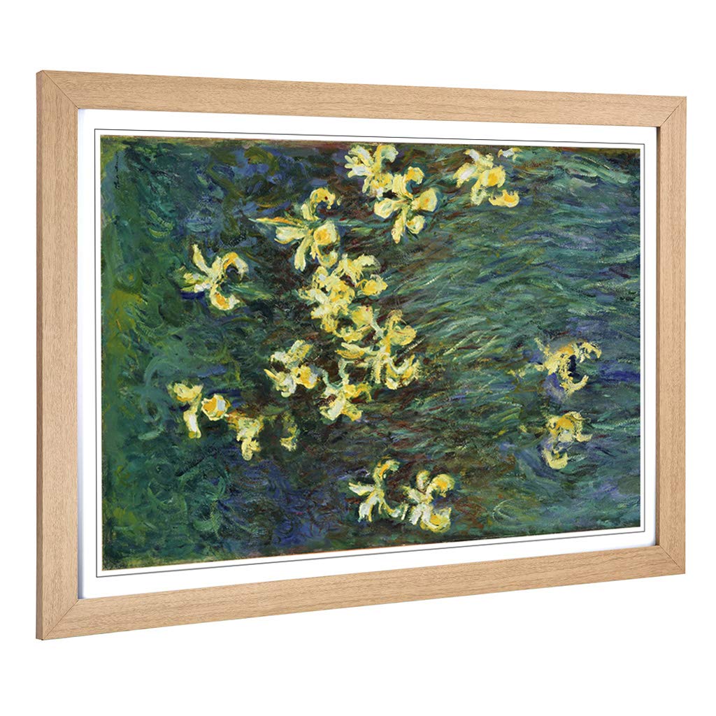 Big Box Art Framed Print of Claude Monet Yellow Irises Design | Wall Art Picture | Home Decor for Kitchen, Living, Dining Room, Bedroom, Hallway, Office, Oak, A2 / 24.5x18 Inch / 62x45cm