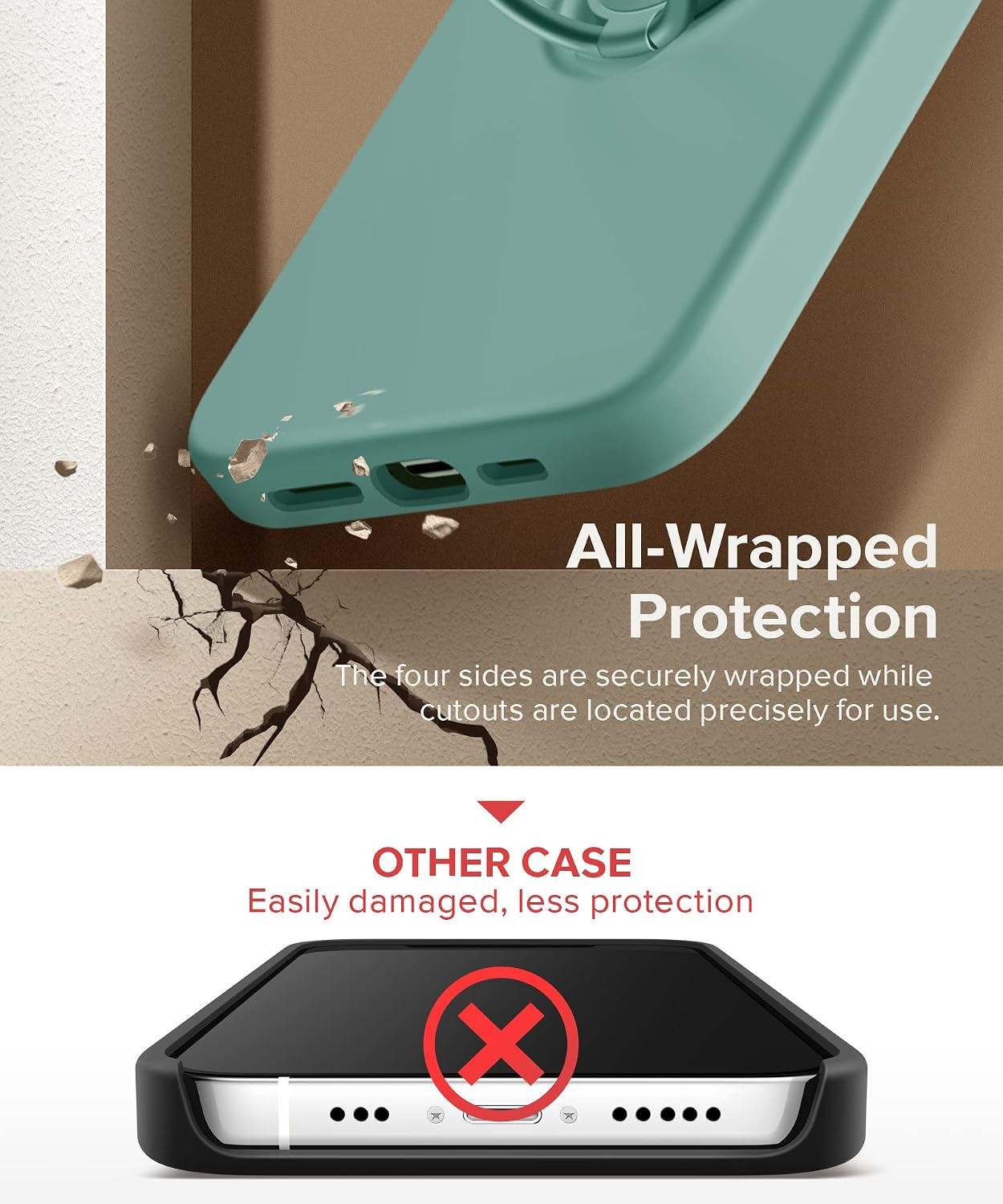 MOBOSI iPhone 13 Pro Silicone Case with Ring, Full Camera Protection + Screen Protector with Built-in Ring Kickstand, Soft Microfiber Lining Shockproof Protective Slim Cover for Women Men, Green