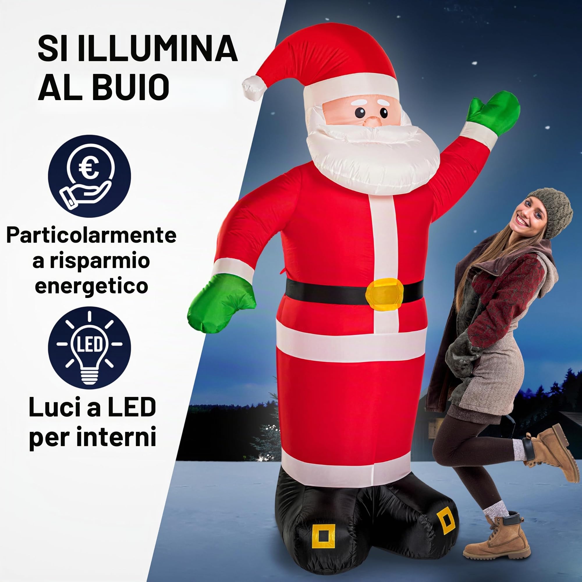 Monzana Babbo Natale Pupazzo Gonfiabile XXL 250cm Illuminazione Luce LED Regalo Natalizio Decorazione Esterno