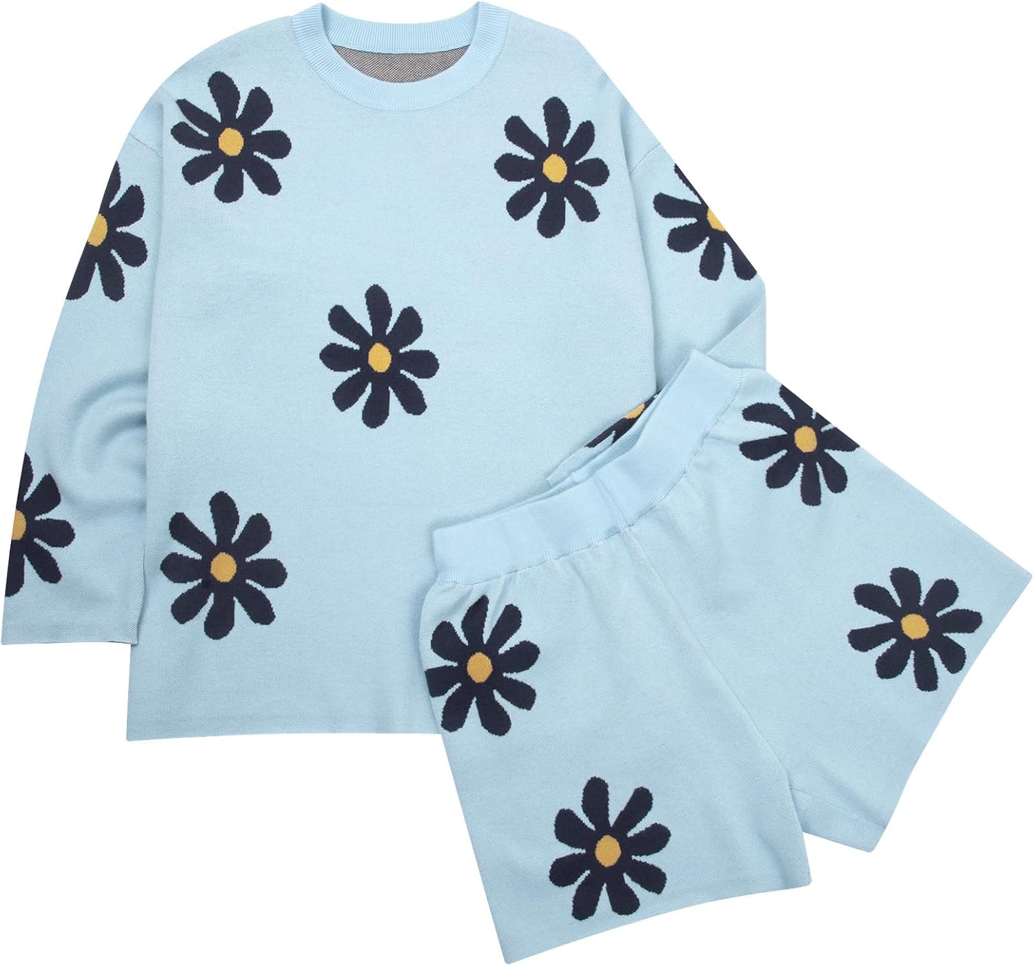 MYHALF Valentine's Day Sweater Sets Heart Sweater for Women Long Sleeve Knit Sweater and Shorts 2 Piece Outfits - Image 6