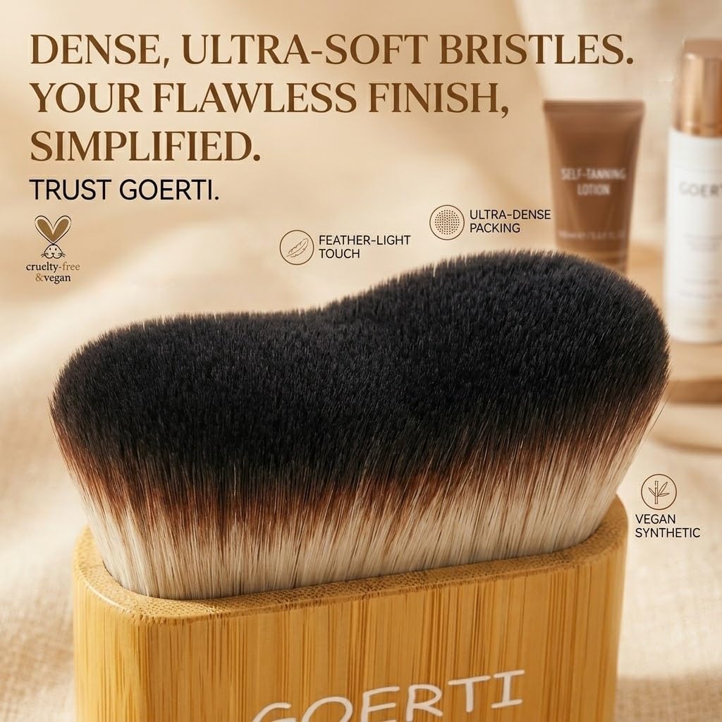 Large Self Tanner Brush GOERTI Blend & Blur Body Brush for Leg & Body Makeup Kabuki Foundation Applicator Streak-Free Blending for Self Tanner Lotion, Bronzer Powder, Liquid Foundation, Tanning Mousse
