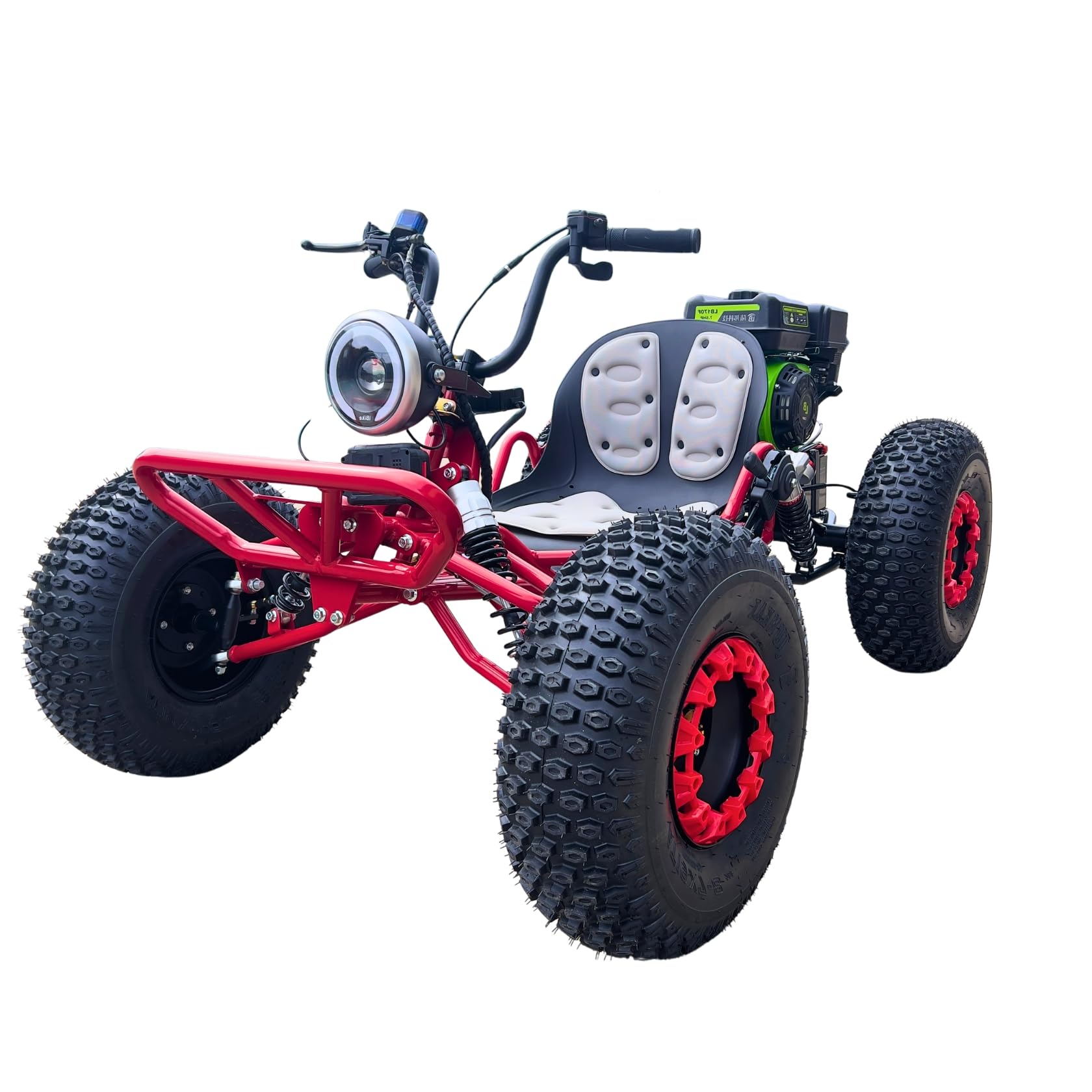Zyliathor 212cc Adult Off-Road Go Kart, 4-Stroke Engine, CVT Automatic, Forward & Reverse Gears, Electric & Pull Start, LED Headlight, 8" All-Terrain