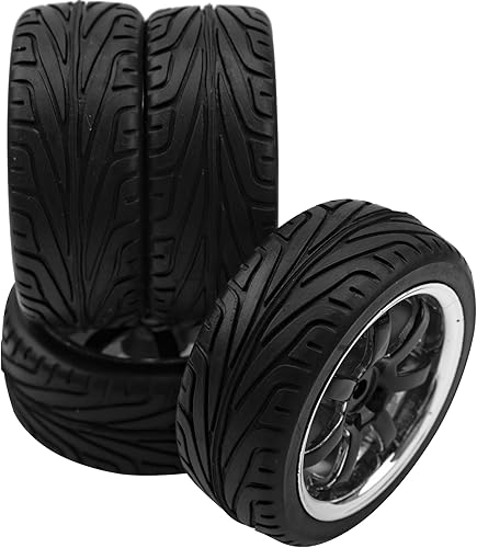 Miniatura 4 de HIRCQOO Juego de neumáticos de goma de 259 pulgadas y llantas de plástico hexagonales de 0472in compatible con Traxxas Kyosho HPI Tamiya Associated