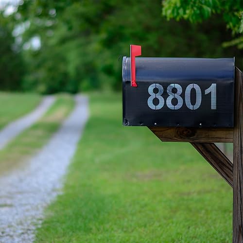 Vista 13 de Juego de 20 plantillas de bordillos de 0 a 9 números de dirección reutilizables, plantillas de números de plástico con 2 rollos de cinta adhesiva