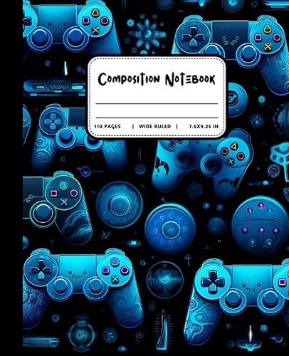 Composition Notebook Wide Lined Video Game Controllers Blue Modern Notebook For Gamer Boy & Kids
