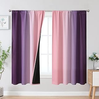 Estelar Textiler Pink and Purple Blackout Curtains for Girls Bedroom, Full Room Darkening Rod Pocket Ombre Curtains for Kids Room, Thermal Insulated Light Blocking Gradient Drapes, 52Wx63L, 2 Panels