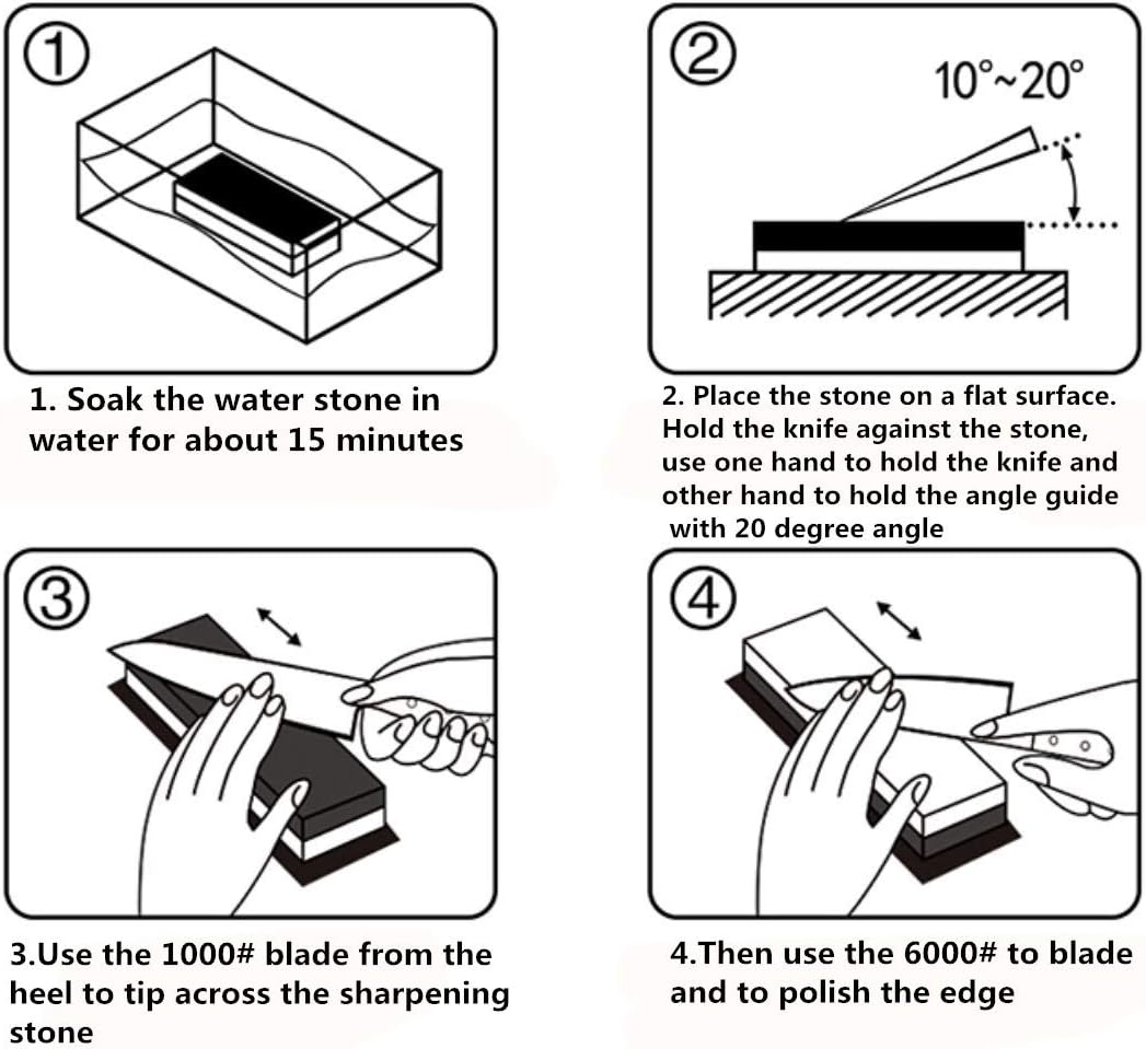 Review Product Whetstone Knife Sharpening, Ecom City Premium Double Side Grit Knife Sharpening Stone 1000/6000 Blade Sharpener with Non Slip Bamboo Base and Angle Guide for Home Outdoor