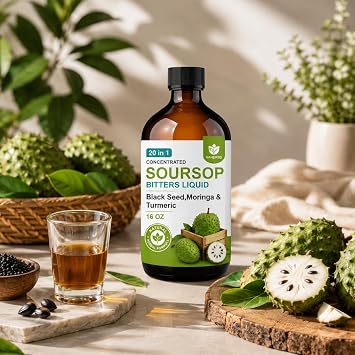 Soursop Bitters Liquid 16 fl oz Pack of 2 - Traditional Herbal Bitters Formula with Black Seed, Moringa & Turmeric, Botanical Wellness Formula, Soursop Juice Inspired Herbal Drink