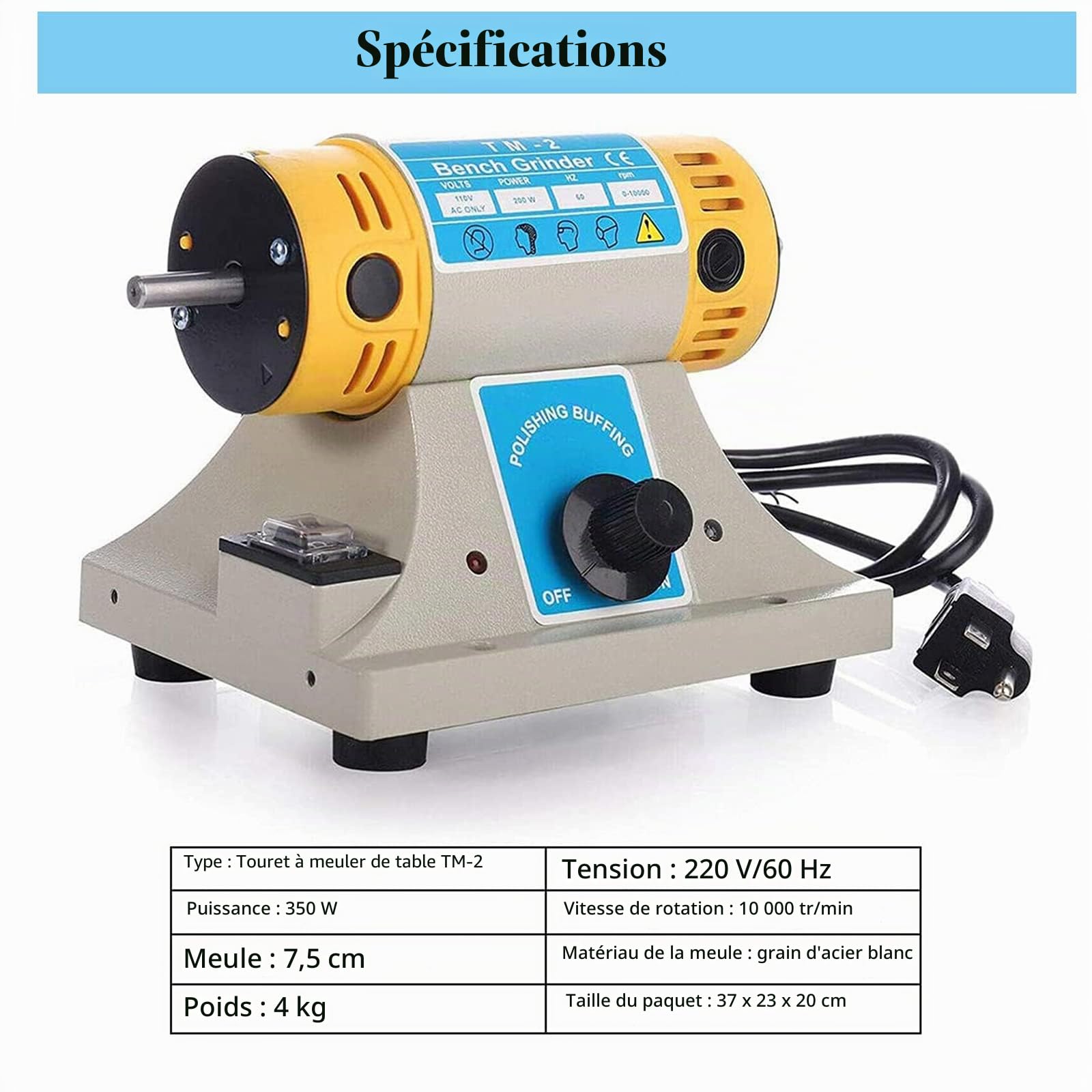 Polisseuses électriques, Machines de polissage, polisseuse de banc 350 W, mini bijoux polissage de roches polissage, kits d'outils de bureau, vitesse variable 0 ~ 10000 tr/min, bricolage Rock Gem Jade