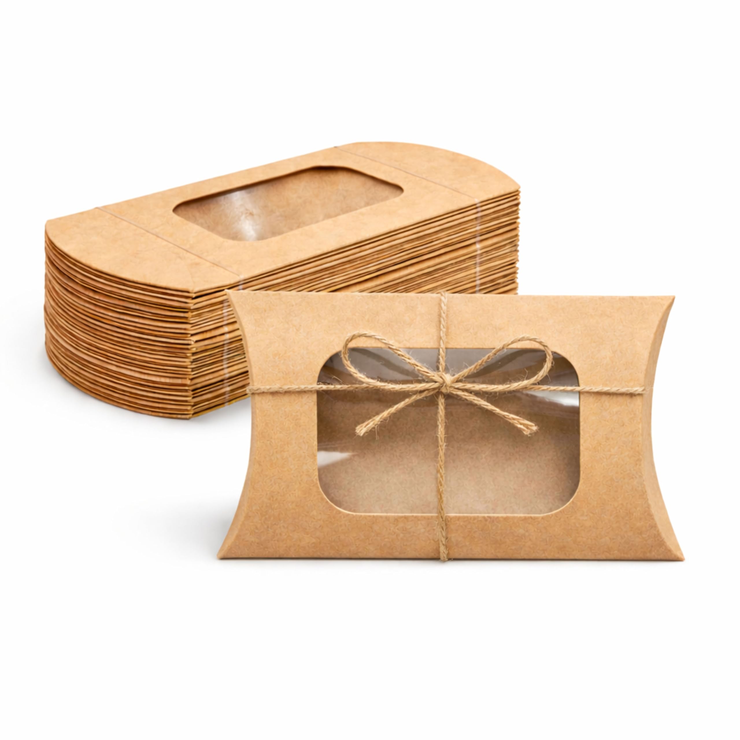 TOWNBUS Kraft Window 25 Nos Pillow Boxes with Jute Twine | Eco-Friendly Brown Paper Gift Packaging for Chocolates, Candies & Small Gifts | DIY Gift Wrapping & Party Favors-image-18