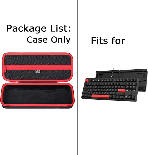 Keychron QMK/VIA/Aula F75 Pro/WIN68 HE/RedThunder 60%/GEODMAER 65% Gaming Keyboard Hard Storage Case Travel Case for EPOMAKER x Aula F75/Ajazz AK820 Pro Mechanical Keyboard Box Only Black + Red