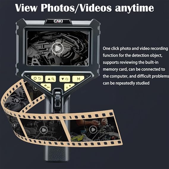 360° Rotatable Endoscope Inspection Camera,4.5'' IPS Two-Way Inspection Camera with 6mm Semi-Rigid Waterproof Snake probe，Flexible Borescope with Light for Wall/Automotive/Engine Inspect （1M)