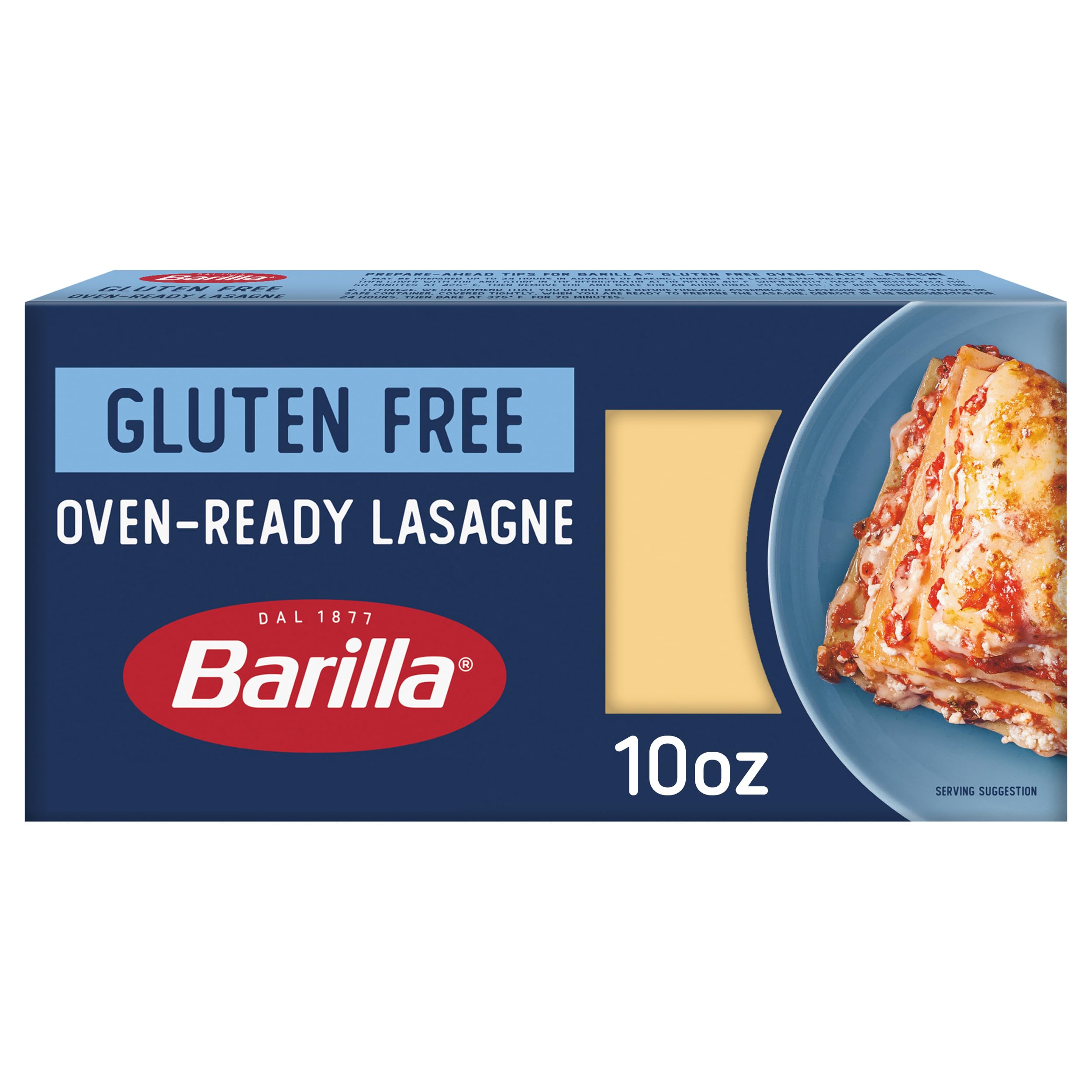 BARILLA Gluten Free Oven-Ready Lasagne, 10 Ounce - Non-GMO Gluten Free Pasta Made with Blend of Corn & Rice - Vegan Pasta