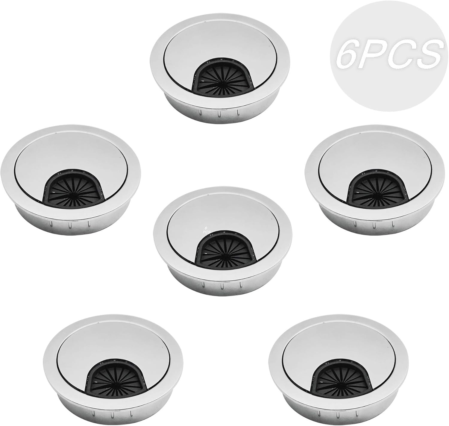 6 Pcs Silver Desk Grommets, 2 inch Metal Desk Grommet, Zinc Alloy Cable Grommet for Home and Office (Fits 2 inch Desk Hole)
