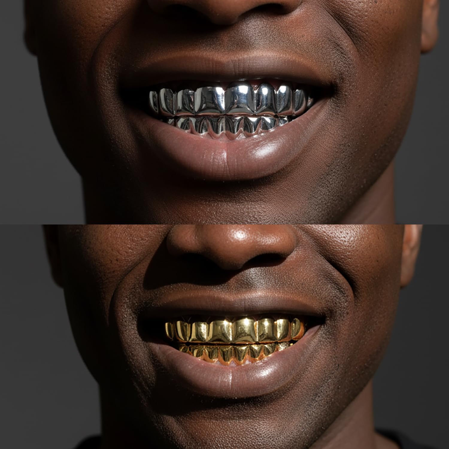 Hip Hop Gold/Silver Teeth Grills for Your Teeth, 18K Gold/Silver Plated Brass Grillz for Men Women, Iced Out Zirconia Diamond Gold/Silver Grillz for Teeth, Adult Party Bling Tooth Grill Set with Case & Gel thumbnail