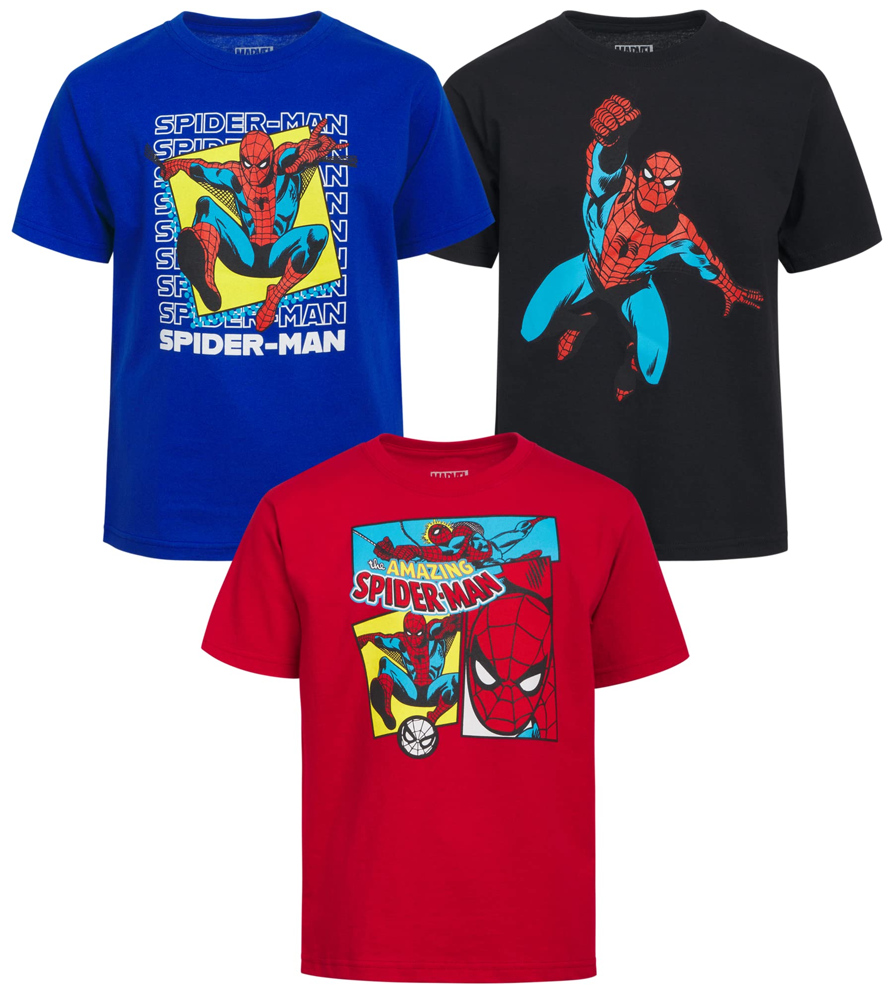 Marvel Boys’ Spider-Man T-Shirt – 3 Pack Super Hero Graphic Tee (Size: 4-20)