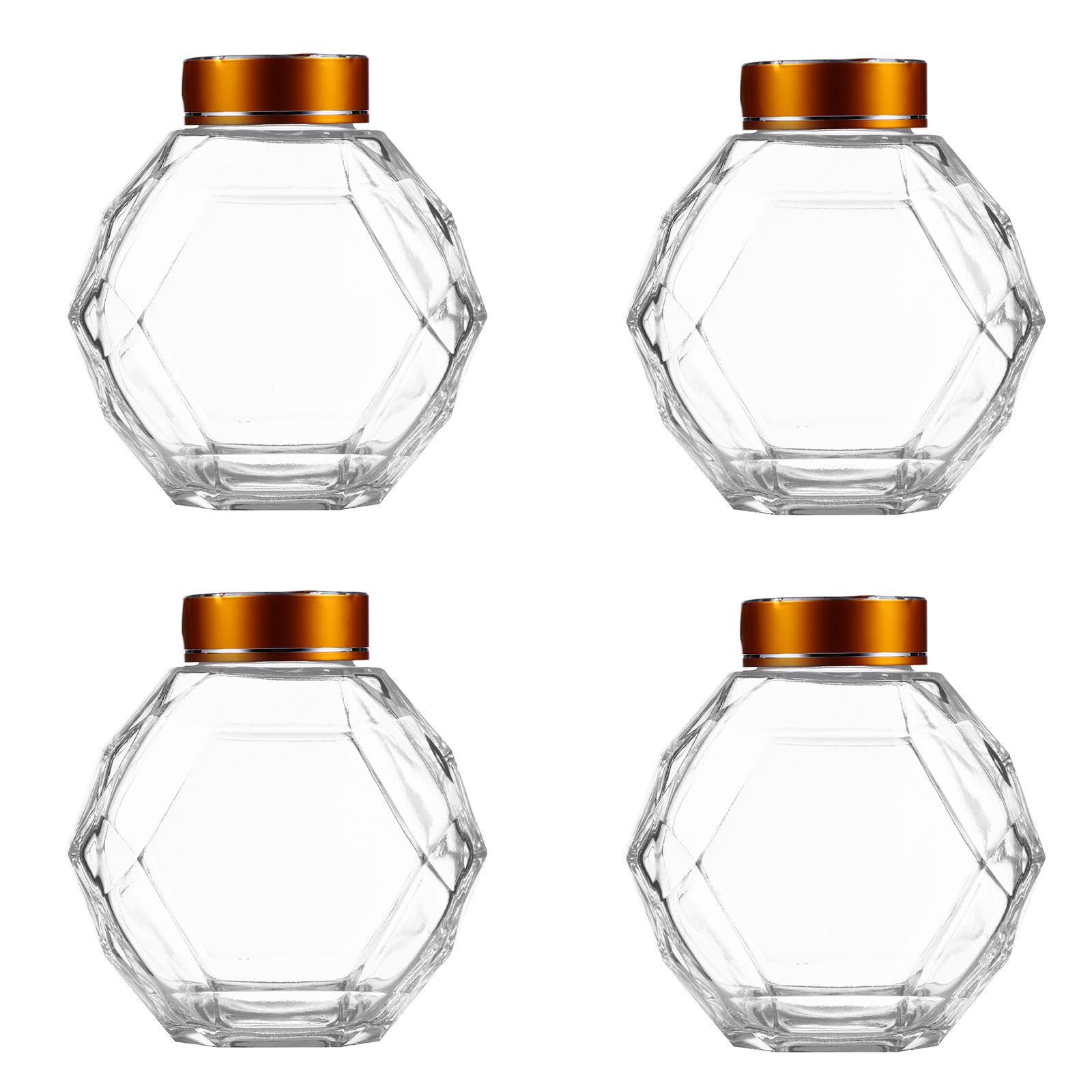 Amosfun 4 Stück Honigglas aus Glas mit Deckel, Sechseckig, Pack