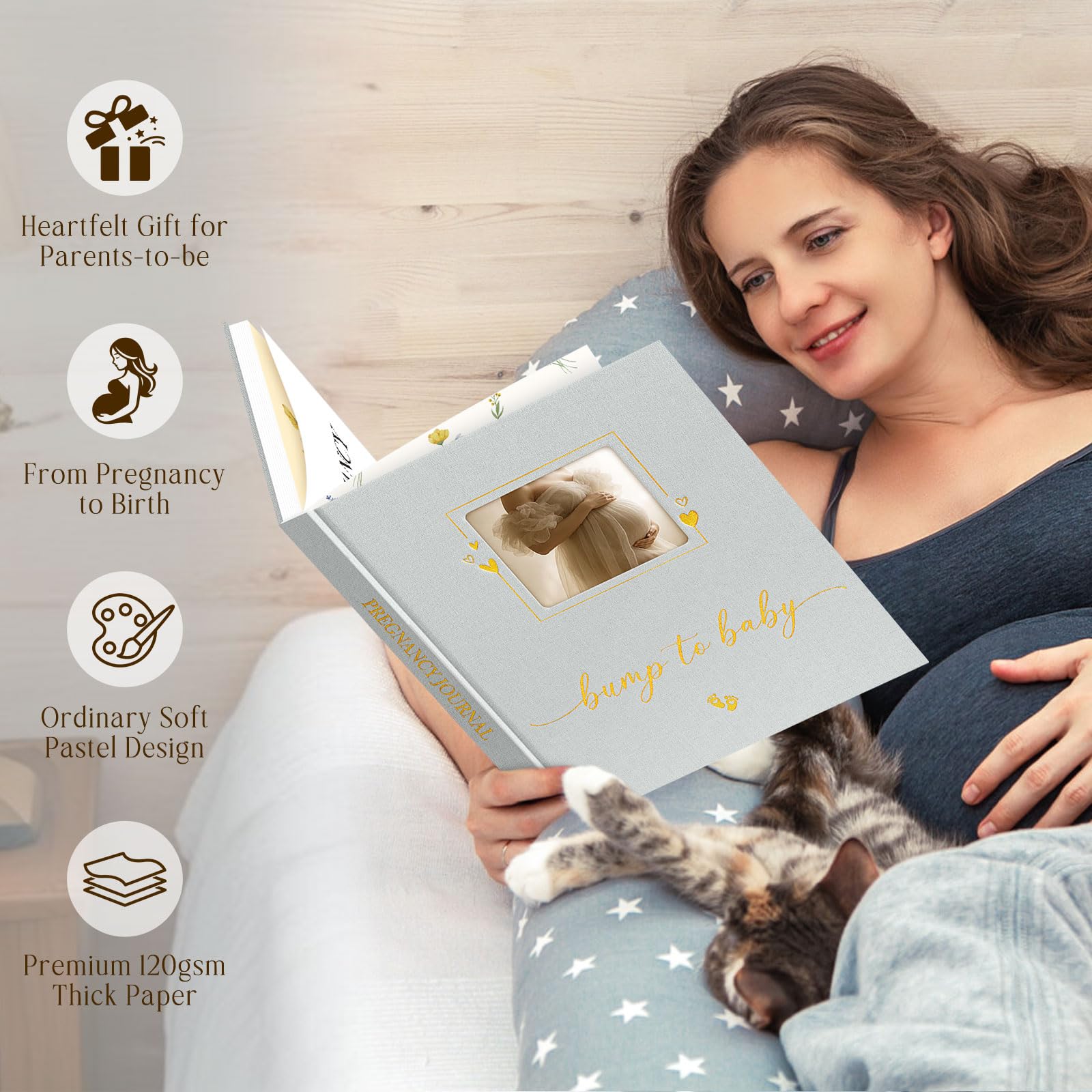 Lanpn Pamiętnik ciąża książka ciąża tydzień do tygodnia 156 stron Planer ciąży fotografia USG Album Scrapbooking ciąży 9 miesięcy wspomnień książka porodu prezent przyszłe matki ojcowie, szary