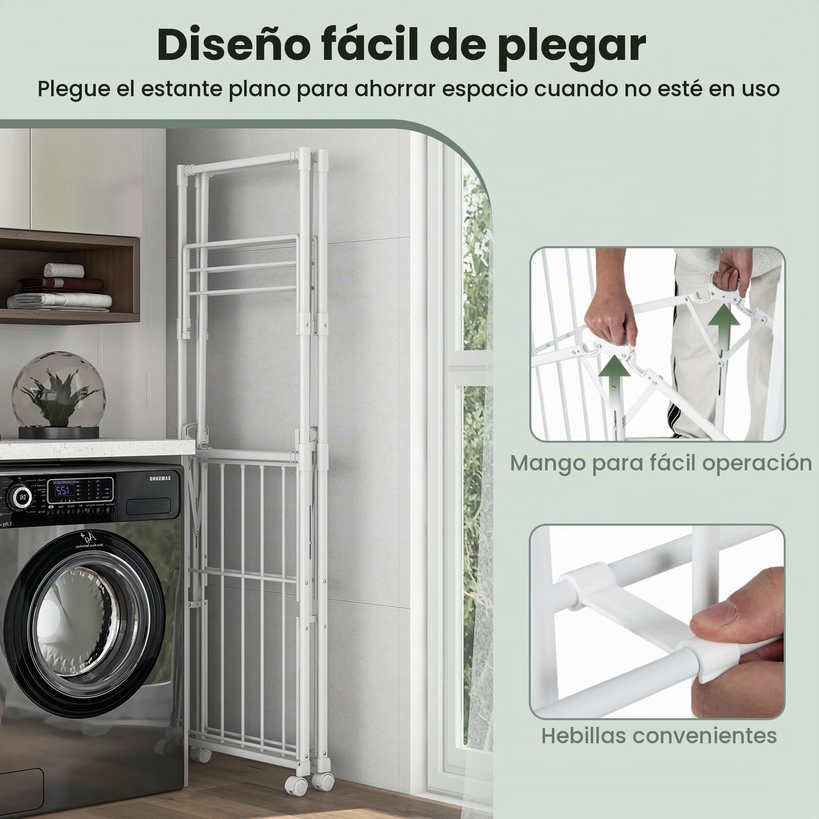 GIANTEX Tendedero Vertical Plegable con Ruedas, Barras para Colgar, 2 Alas Abatibles y Estante Extraíble, Tendedero Portátil para Interior y Exterior, 94 x 49 x 174 cm, Blanco