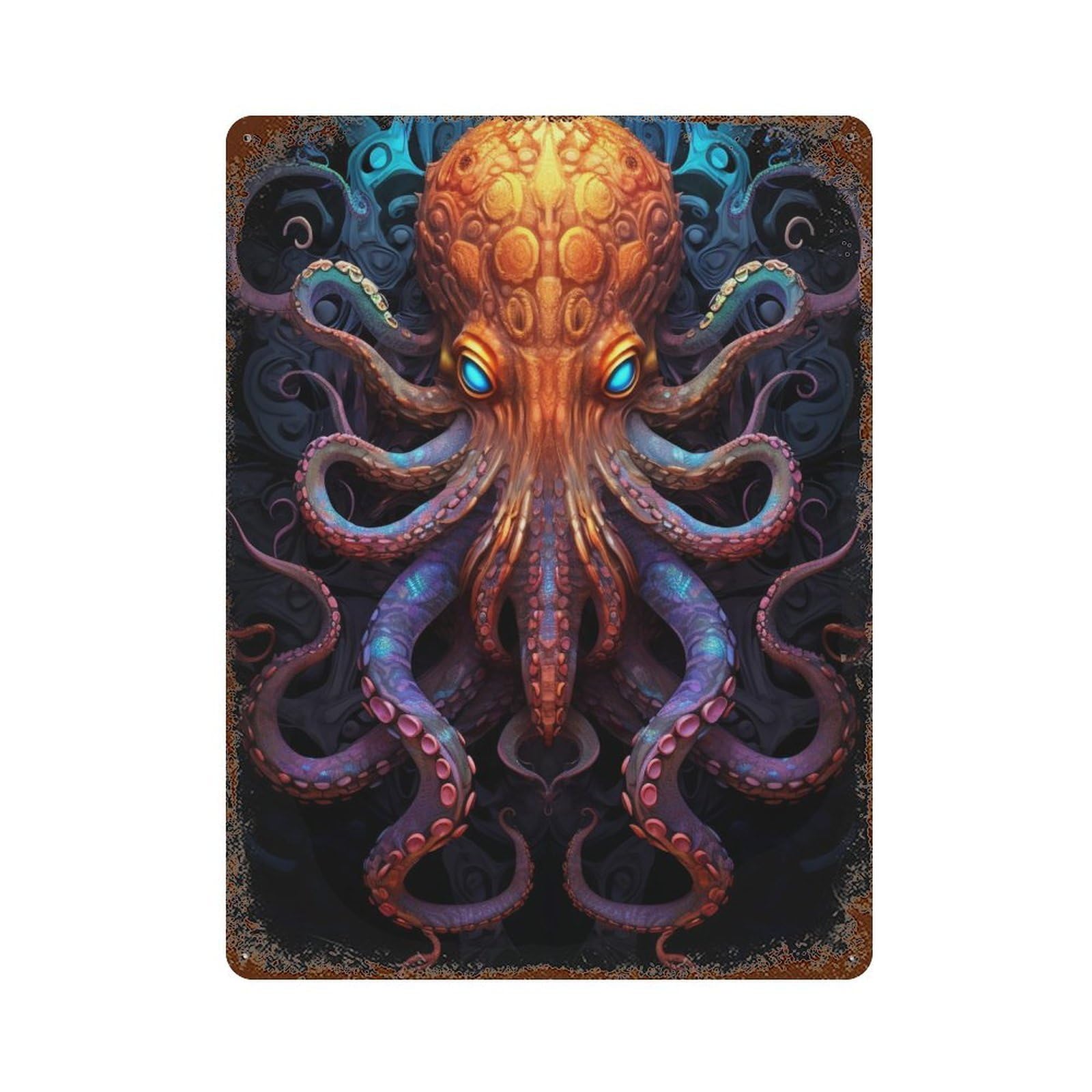 Giant Octopus Art Print Retro Metal Sign 15.7"x11.8", Vintage Wall Decor for Bistro, Counter And Cafe Decor