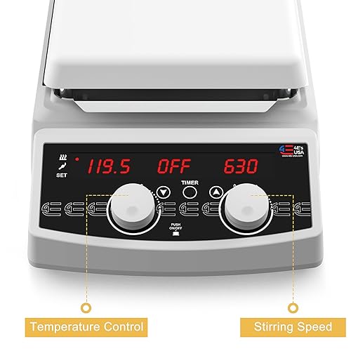 Miniatura 2 de 4E's USA Mezclador agitador magnético de placa calefactora de 7 pulgadas, 20L máx. 950.0 F950F, placa de calefacción de cerámica, 50-1500rpm, sensor