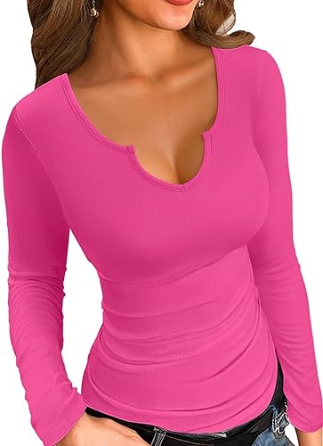 VICHYIE Womens Tops V Neck Summer Short Sleeve Casual Slim Fitted Tshirt