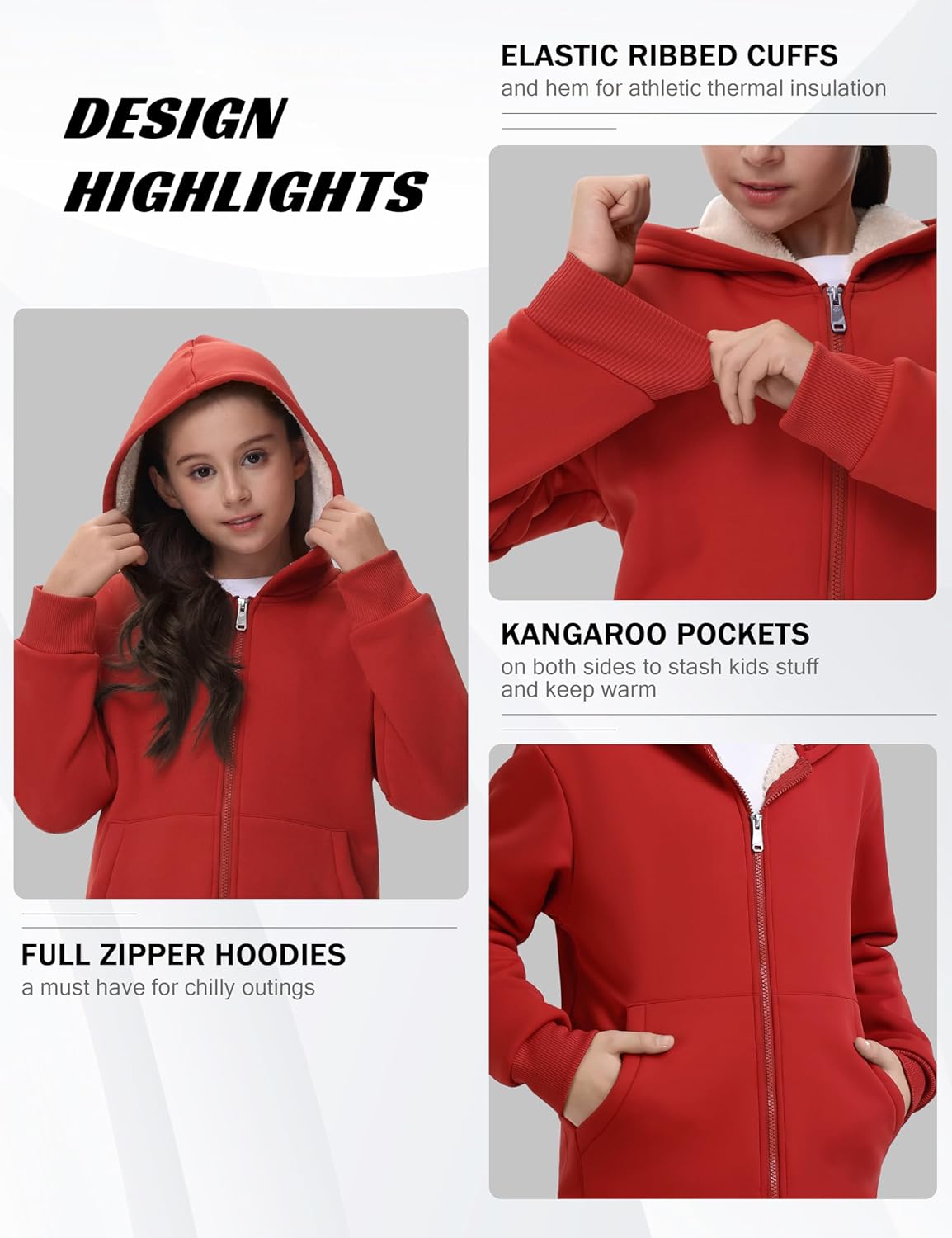 MoFiz Kids Sherpa Lined Hoodie Fleece Jacket Boys Girls Warm Sweatshirt Full Zip Hooded Soft Winter Coat School Outerwear - Image 2