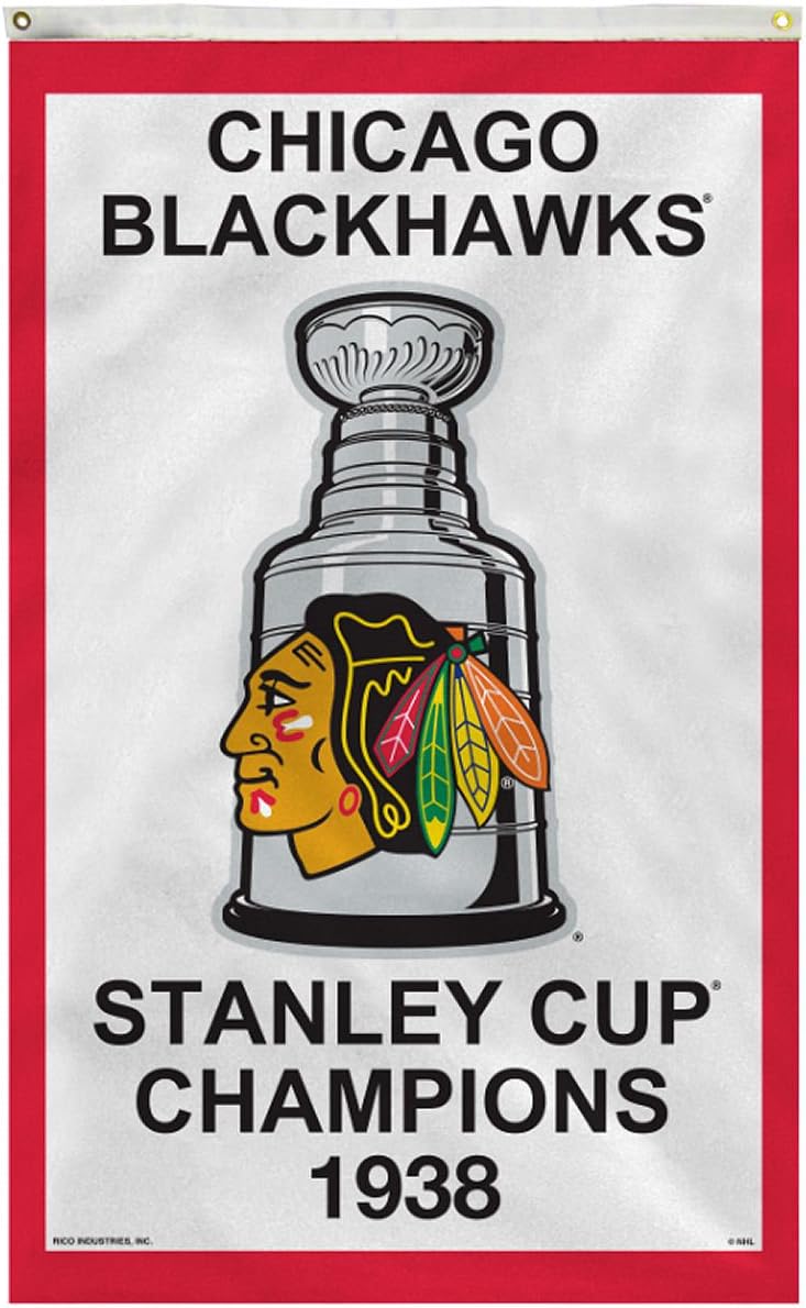 Rico Industries NHL Chicago Blackhawks 1938 Stanley Cup Champions 3-Foot by 5-Foot Single Sided Vertical Banner Flag with Grommets