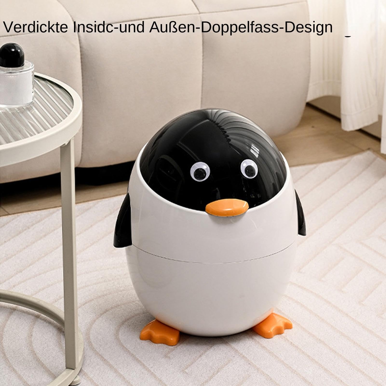 Desktop-Mülleimer, Pinguin-Mülleimer mit Deckel, Mülleimer in Tierform, Küchen-WC-Schlafzimmer-Mülleimer, Papierkorb für Küche, Wohnzimmer und Schlafzimmer
