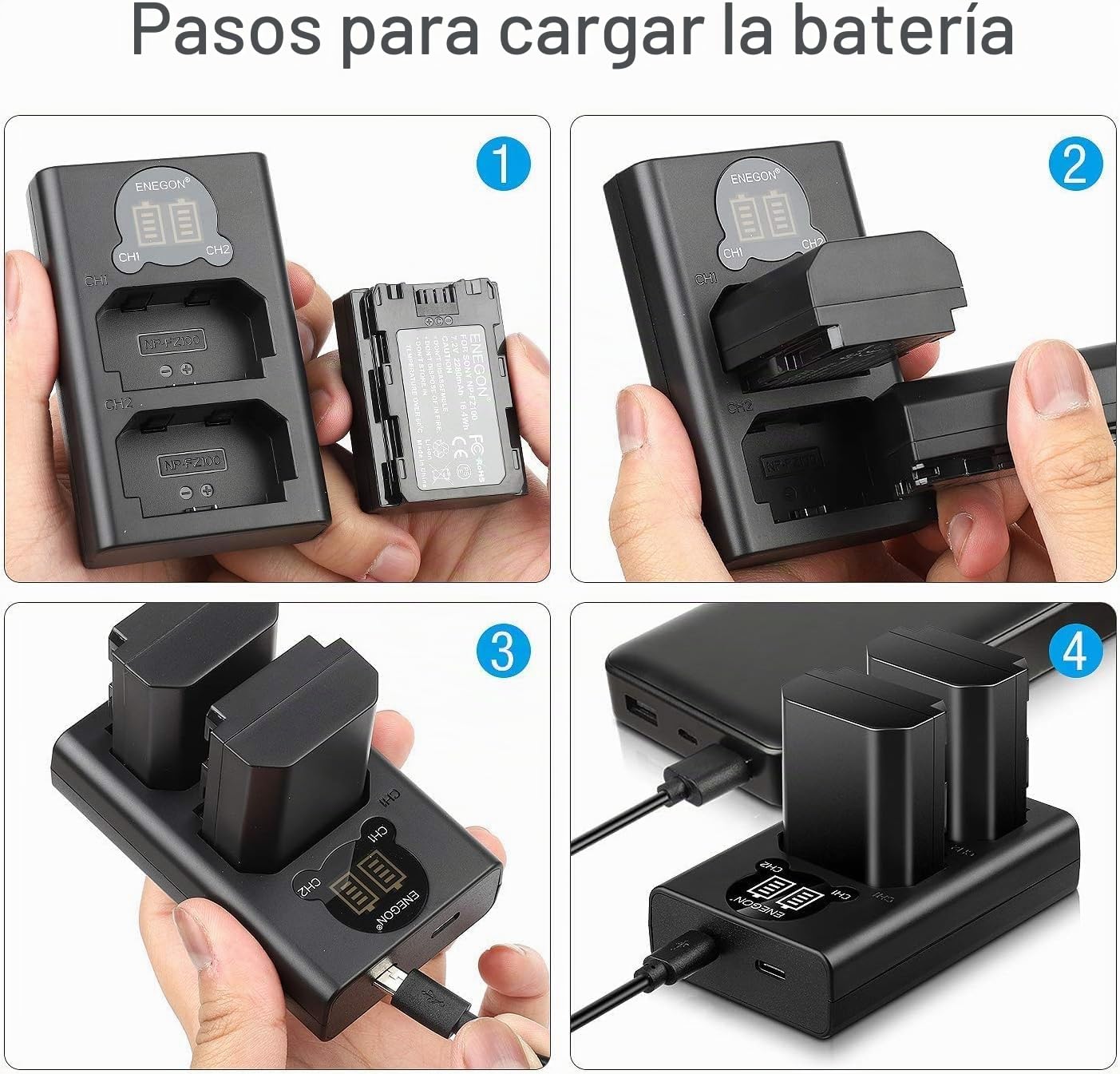ENEGON 2X Sony NP-FZ100 Batería de Repuesto con Cargador de Pantalla LED para A9R, A9, A9R, Alpha 9S, A7III, A7RIII, A7R3, A7R4, A7RIV.