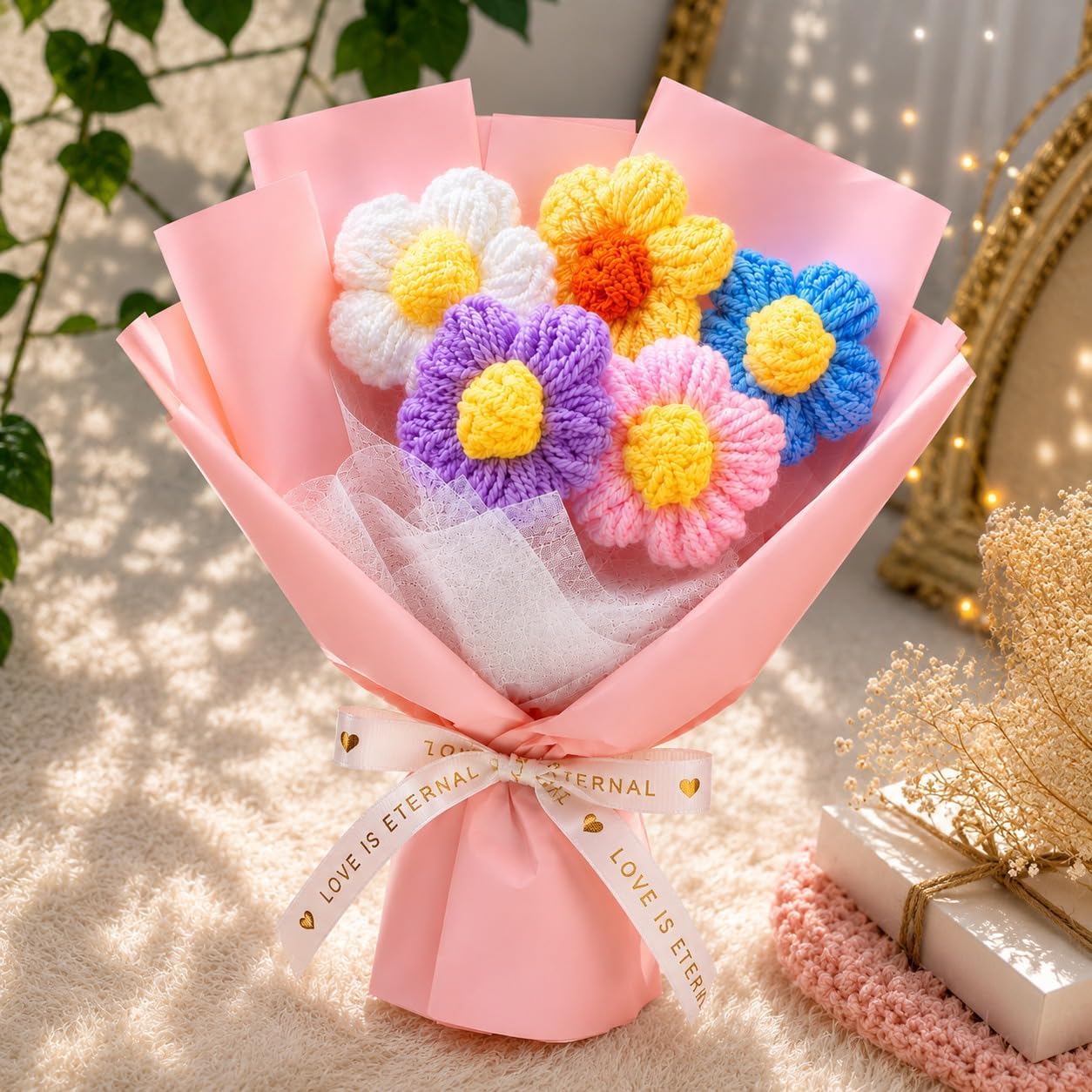 MPROW 𝟏 𝐏𝐜𝐬 Mini Yarn Floral Bunch |Handmade Crochet Flower Bouquet for Home & Office Décor |Aesthetic Gift Item for Girls & Women |Cute Woolen Knitted Multicolour Petals for Gifting & Decoration-image-18