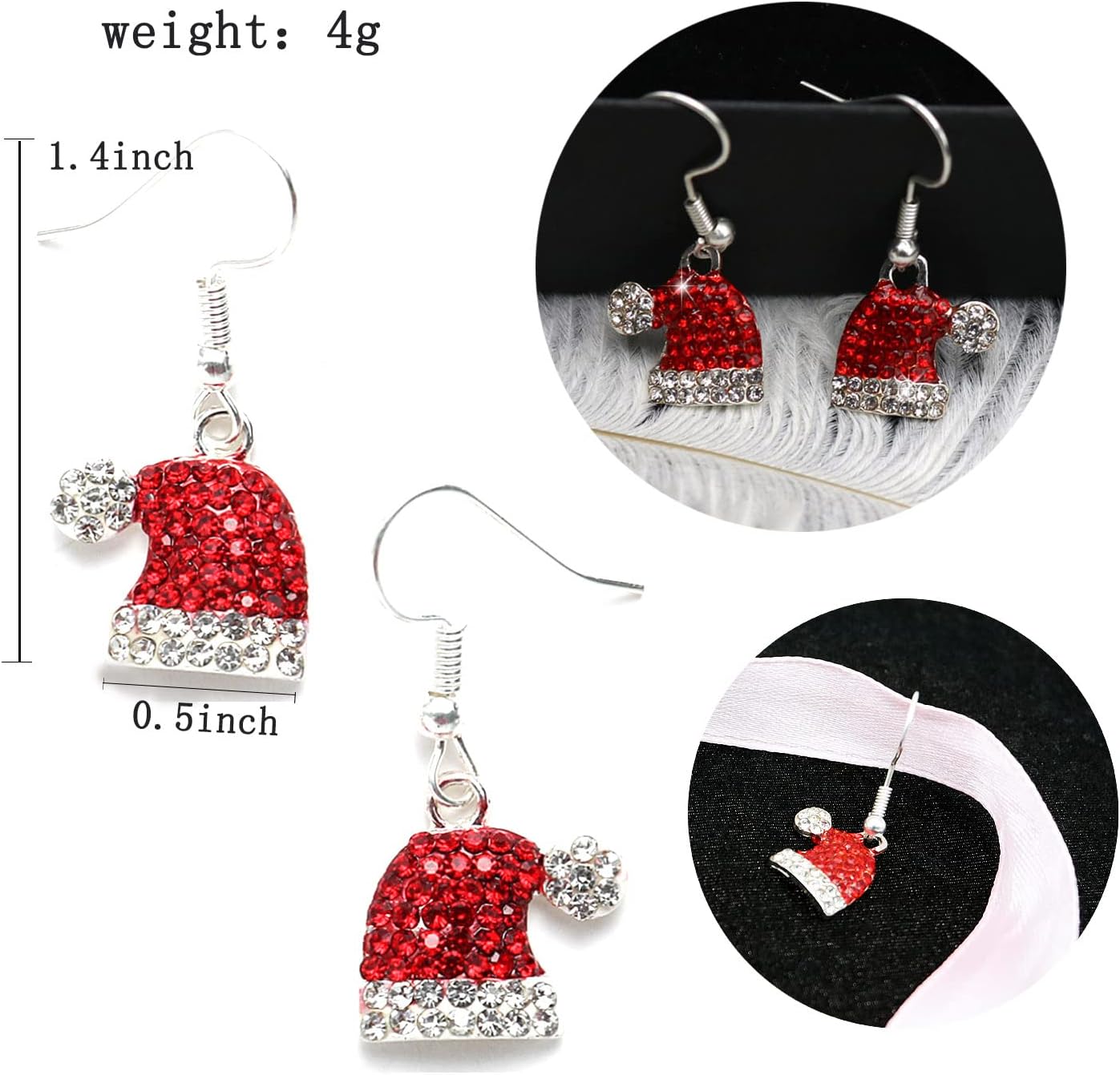 Red Crystal Christmas Hat Drop Earrings Enamel Rhinestone Holiday Party Dangle Earrings Fashion Costume Jewelry Women - Image 3