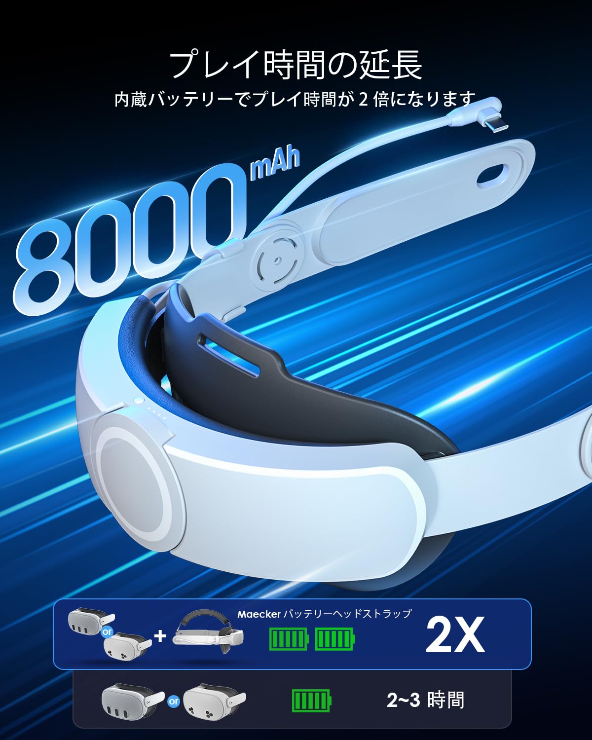 Amazon.co.jp: Maecker vr バッテリーヘッドストラップ Meta Quest 3