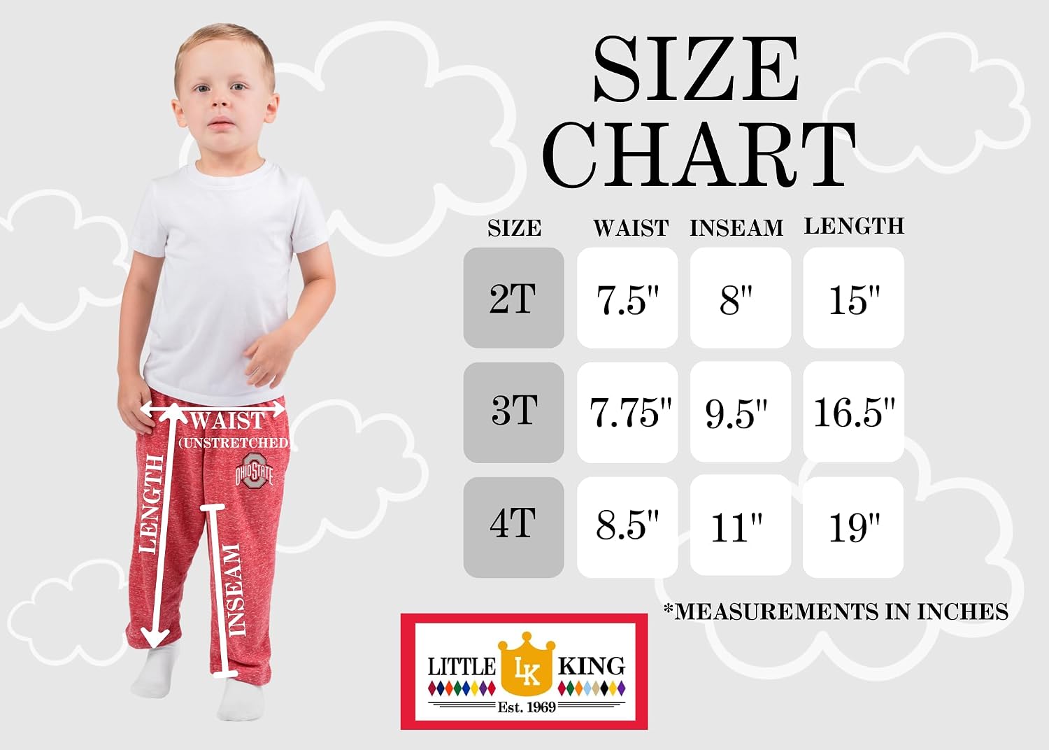 Little King NCAA Toddler Boys & Girls Soft Knobby Lounge Pants with Pockets-Sizes 2T 3T 4T