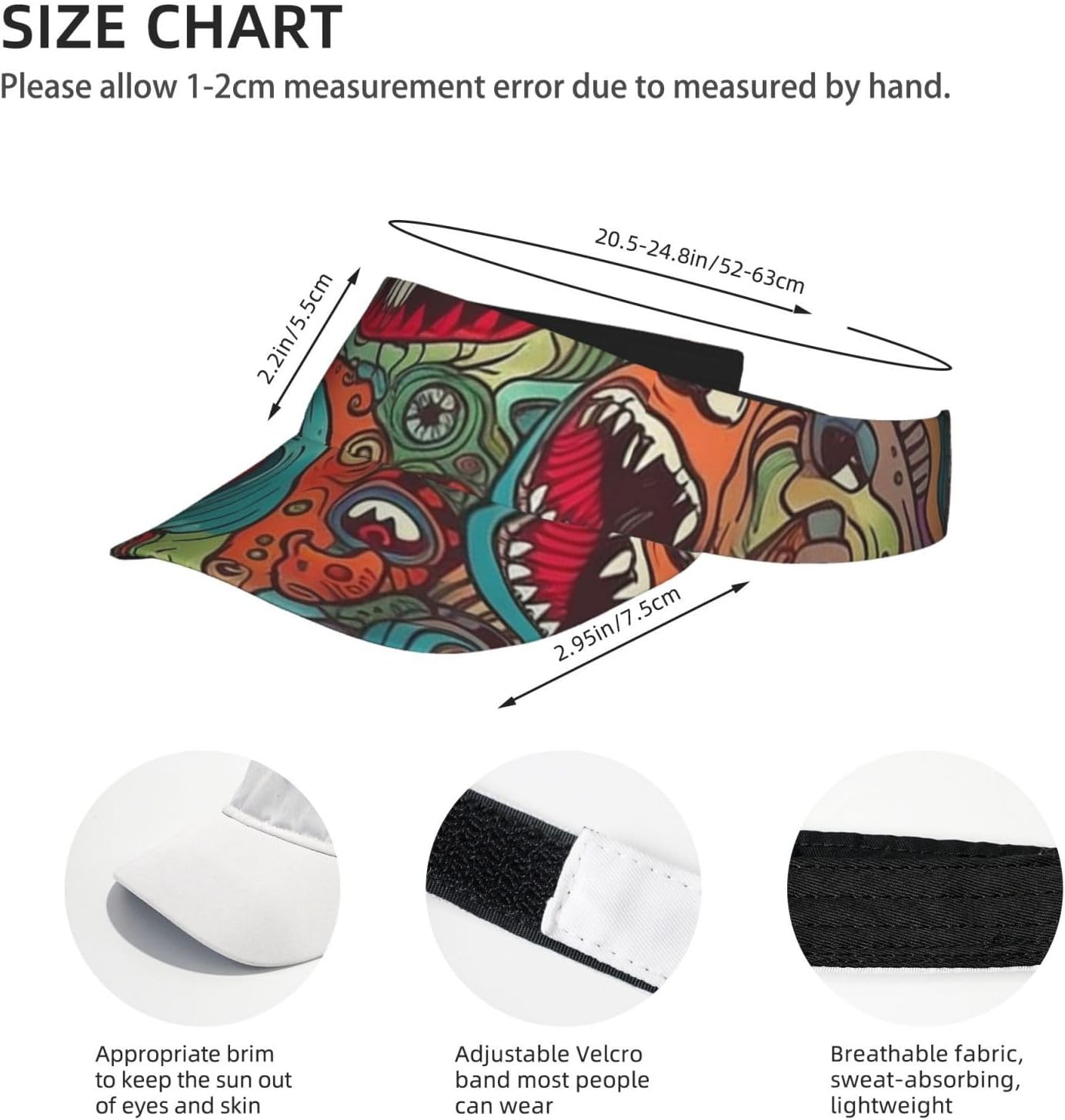 Abstract Monster Sports Sun Visor for Men Women Adjustable Empty Top Baseball Cap Outdoor Golf Running Sun Caps Black