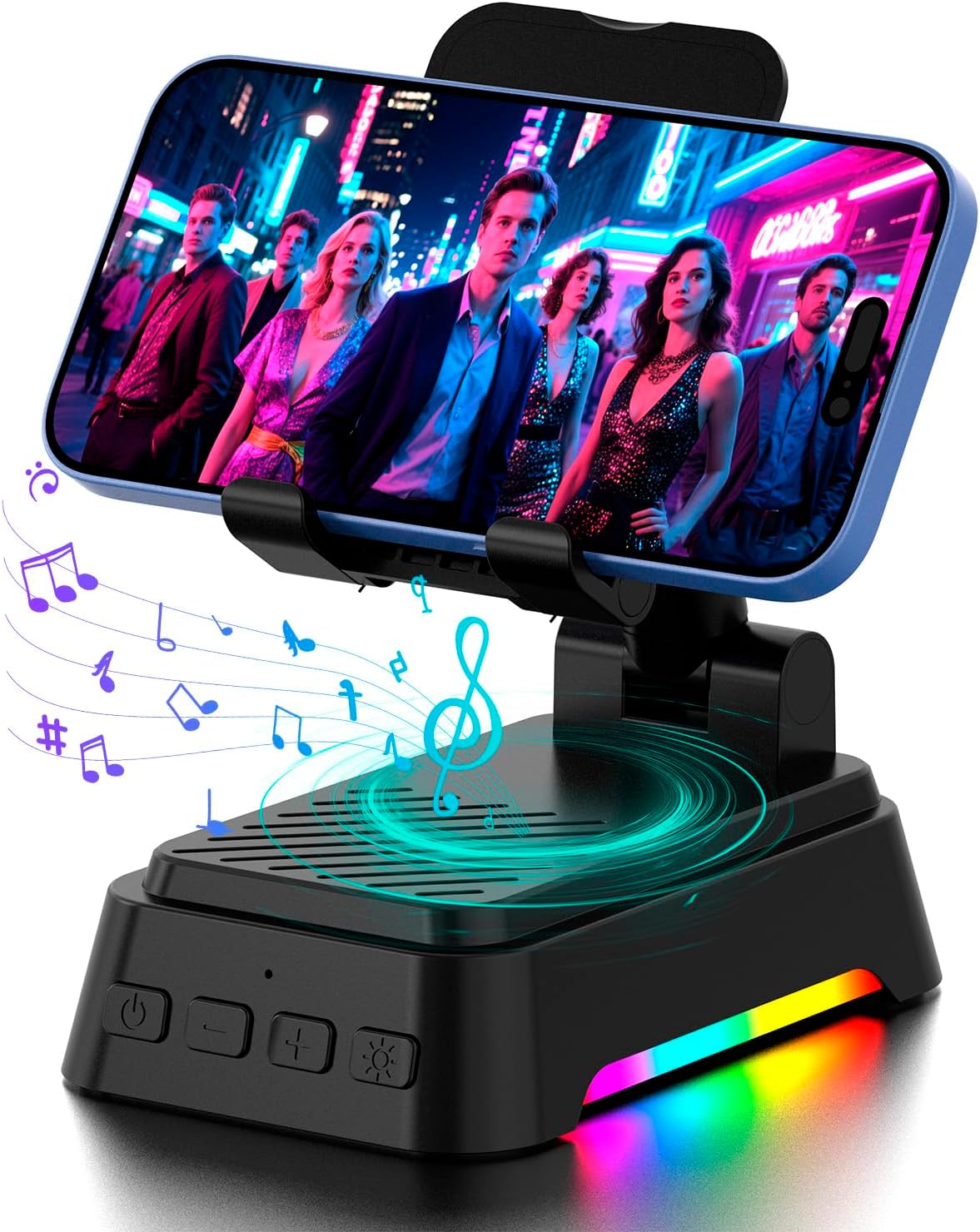Gifts for Men Women, Cell Phone Stand with Bluetooth Speaker and Colorful Light, HD Stereo Sound, Adjustable Phone Holder, Cool Tech/Xmas/Birthday Gift, Compatible with iPhone/Android/iPad