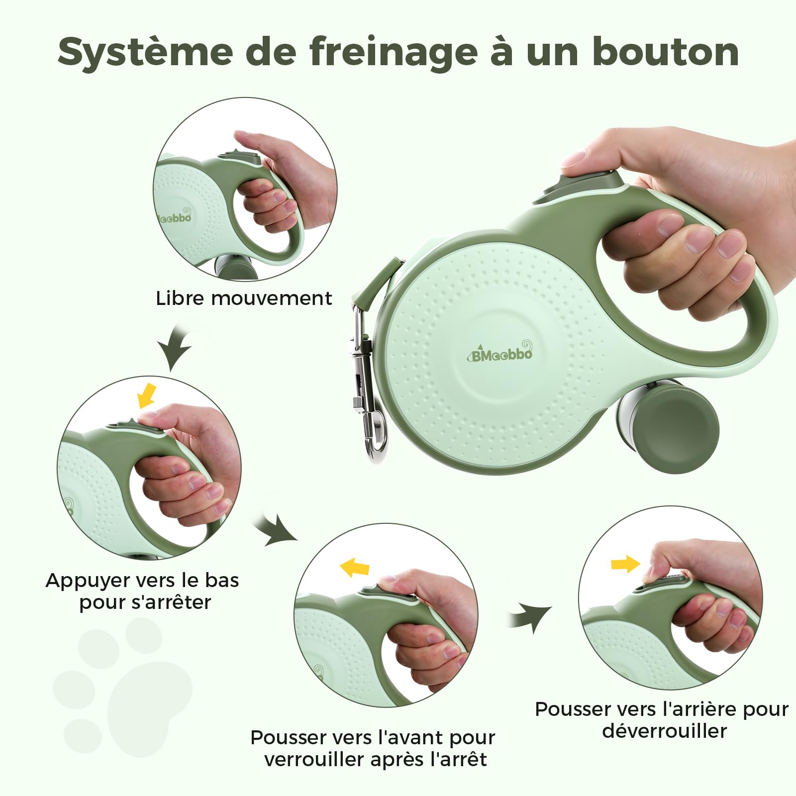 Laisse rétractable pour Chien 8m, Laisse rétractable avec Corde en Acier résistante aux morsures et Support pour Sac à crottes, pour Chiens jusqu'à 35 kg, pour entraînement, forêt, Plage