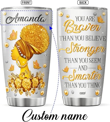 Miniatura 2 de Vaso de café personalizado, taza de viaje africana con tapa, nombre personalizado, regalos de cumpleaños para adultos, niñas, mujeres negras, taza