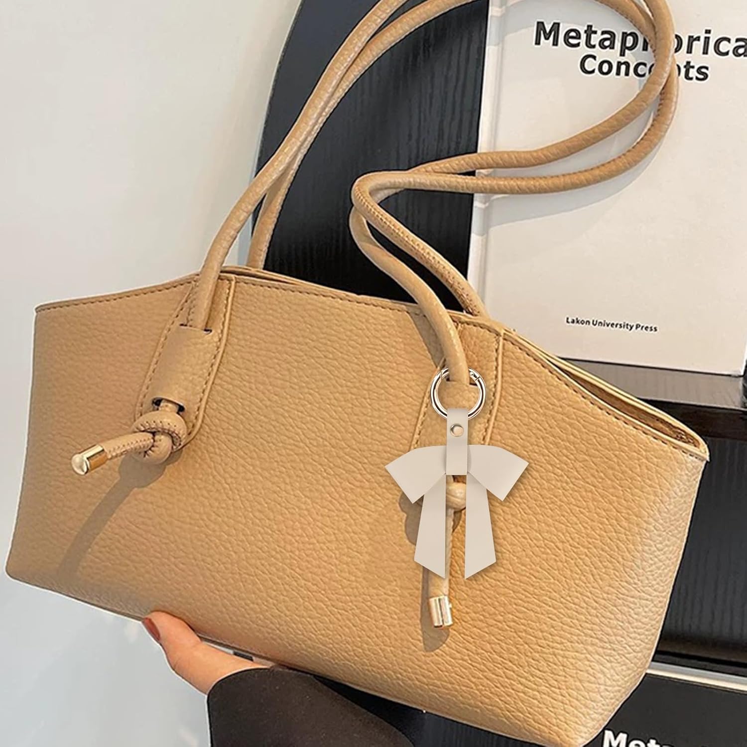 Leather Bow Charm for Bag Purse Handbag, Elegant Bow Keychain, Cute Bag Accessory - Image 4