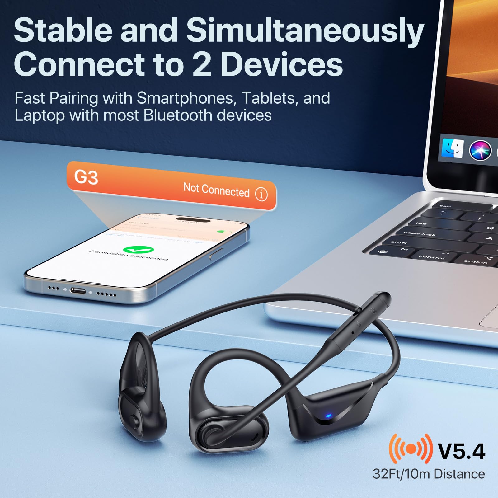 Cuffie aperte con microfono, auricolari Bluetooth da 29 g, cuffie a conduzione d'aria con connessione a doppio dispositivo e muto, cuffie wireless con microfono per lavoro, guida, ufficio
